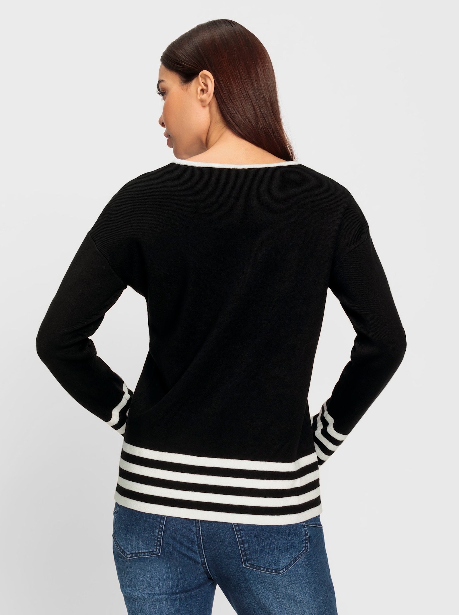 heine Langarm-Pullover mit Kontraststreifen - schwarz