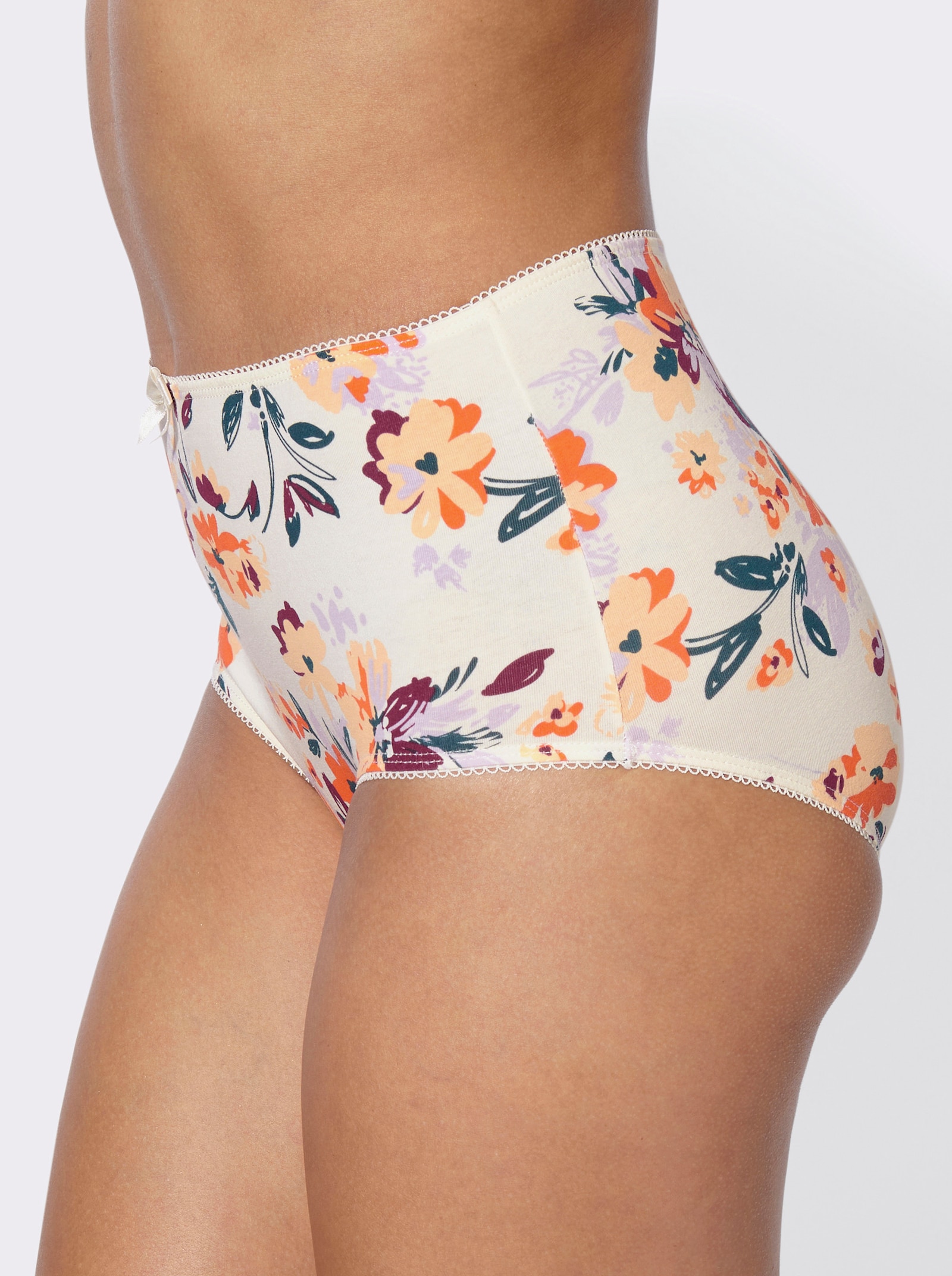 Taillenslip im 5er-Pack - champagner-bedruckt + orange + apricot + bordeaux