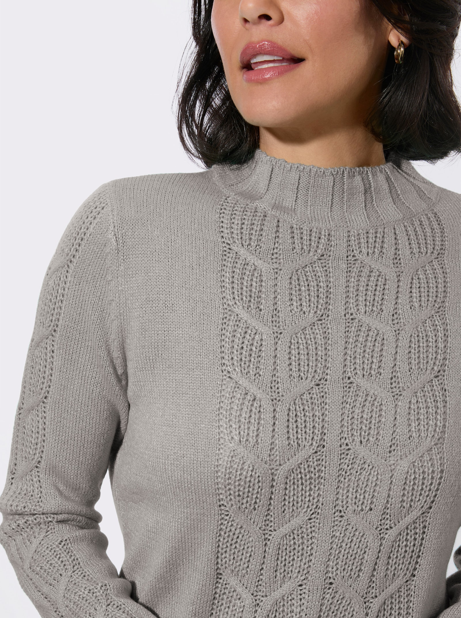 Stehkragenpullover - steingrau-meliert