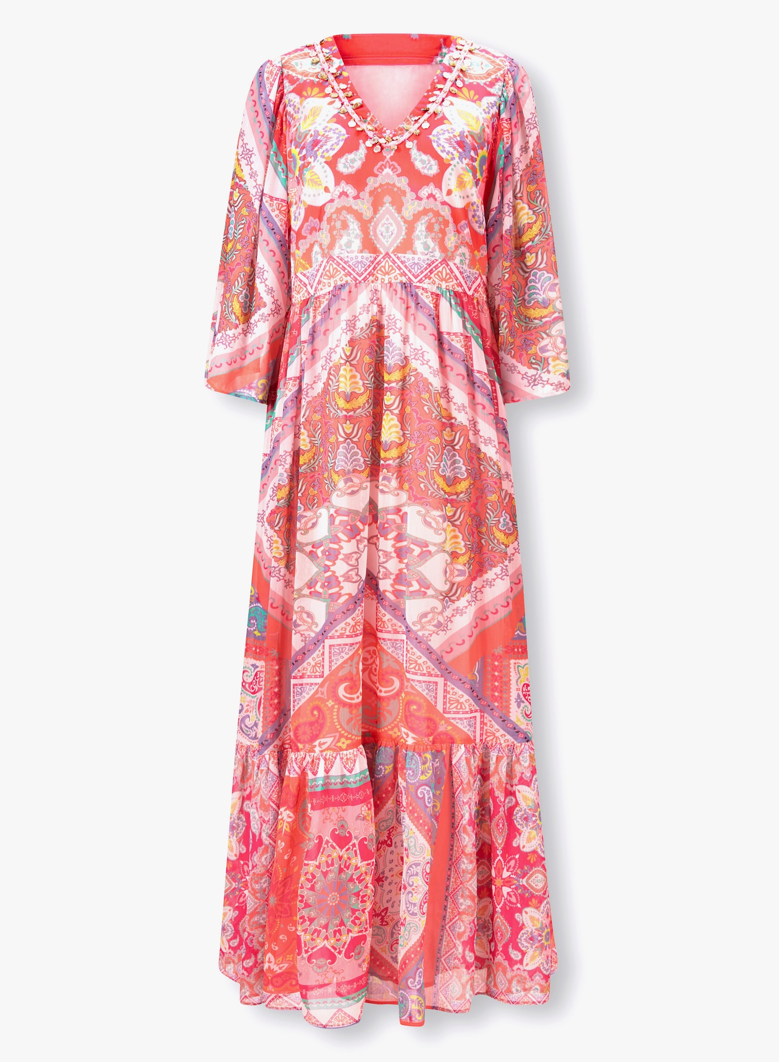 heine Druckkleid in Maxilänge - ecru-rosenquarz-bedruckt