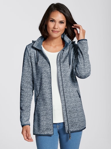 Kapuzenfleecejacke - marine-weiss-gemustert