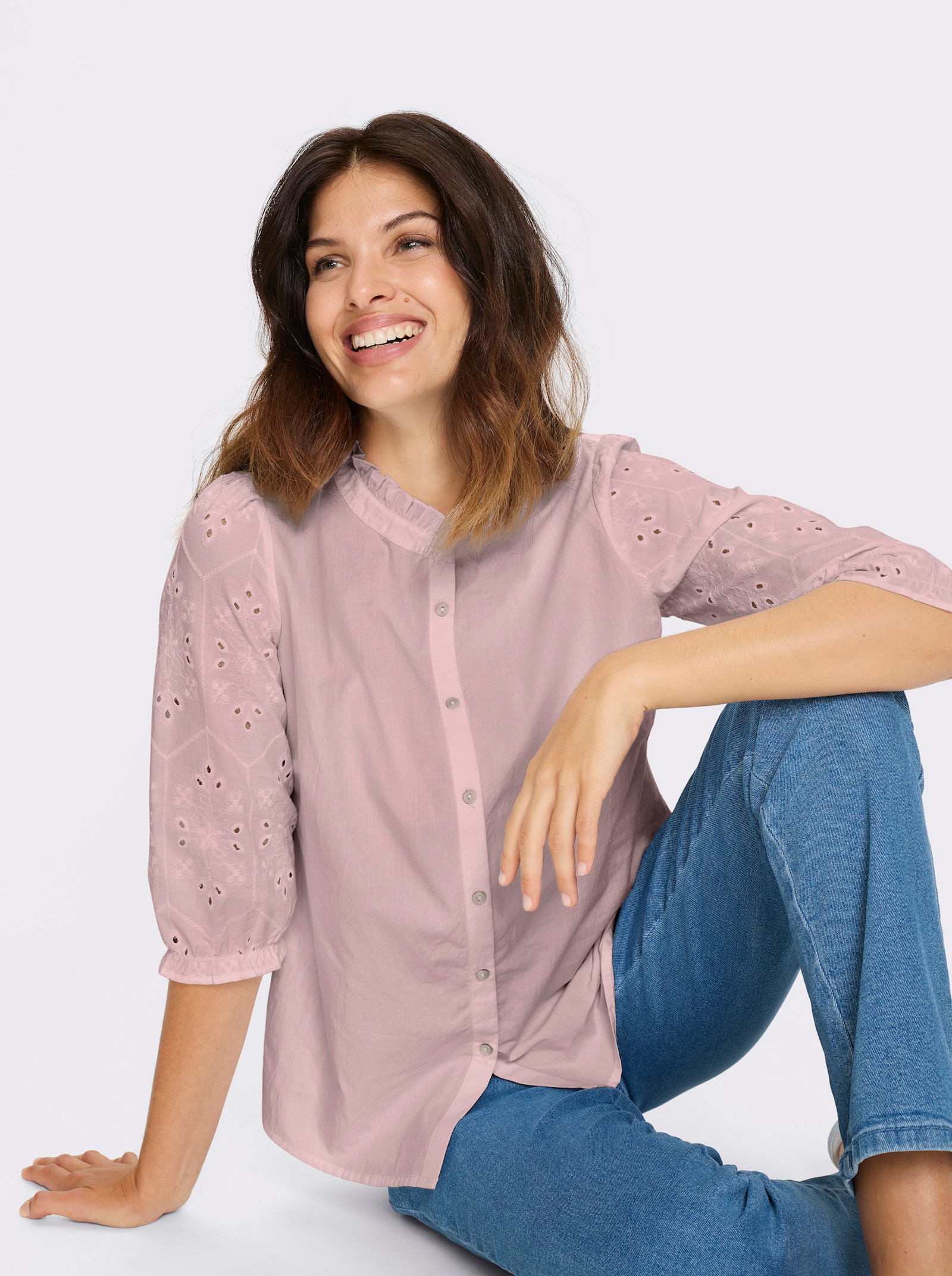 Baumwollbluse mit Lochstickerei - hortensie