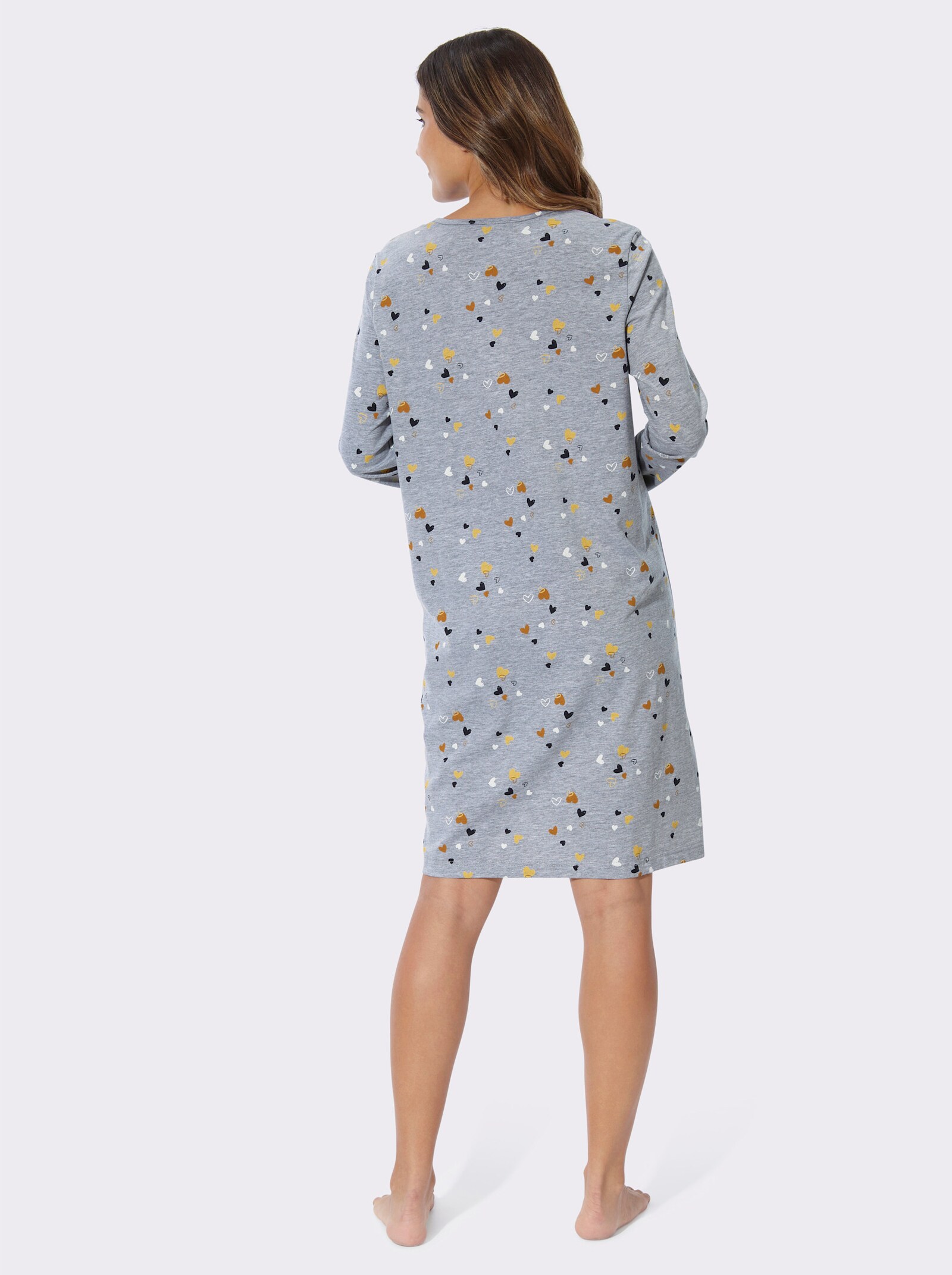 Nachthemd in melierter Qualität - grau-meliert-marine-bedruckt