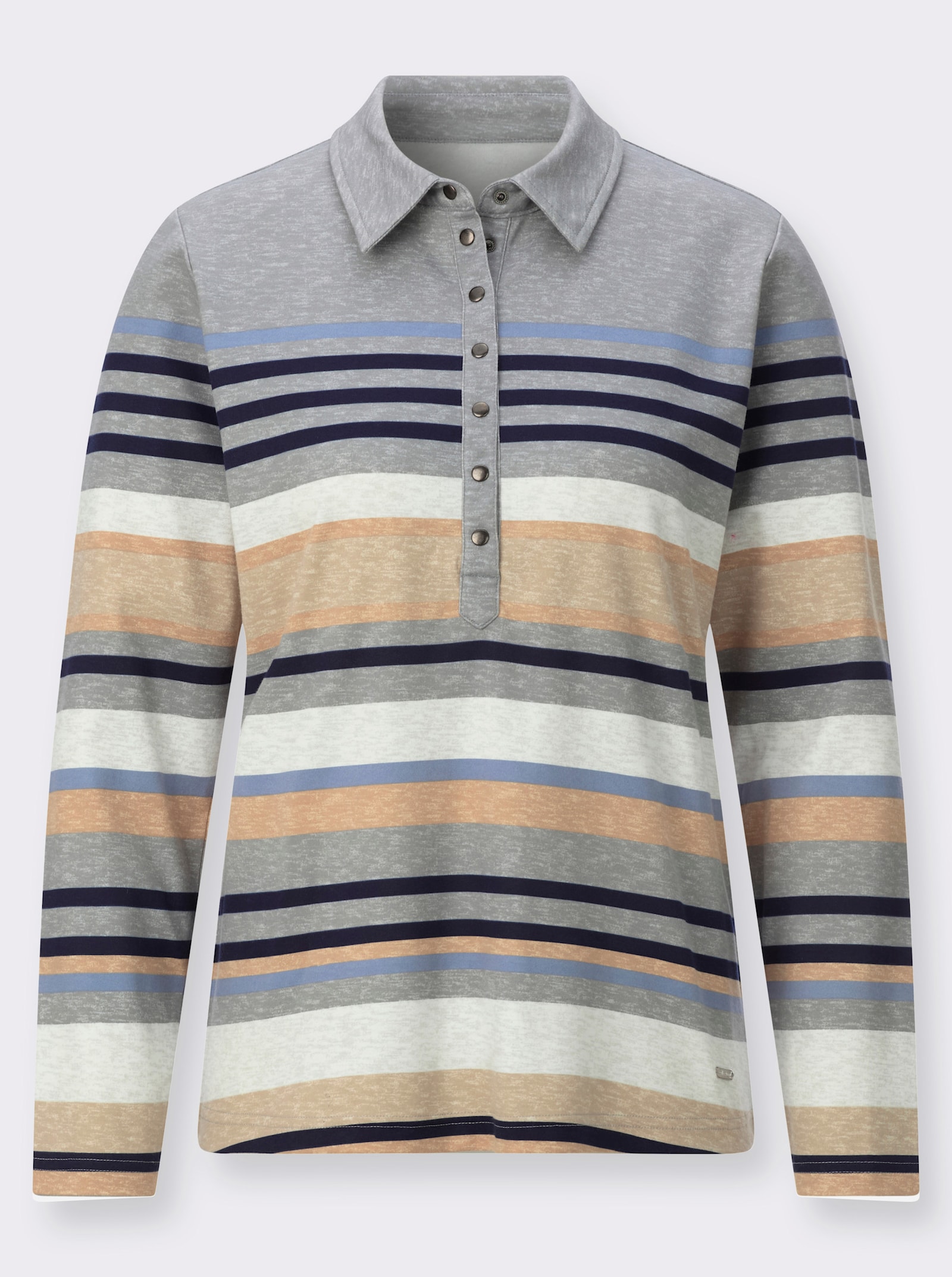 Poloshirt mit Druckknöpfen - grau-taubenblau-geringelt