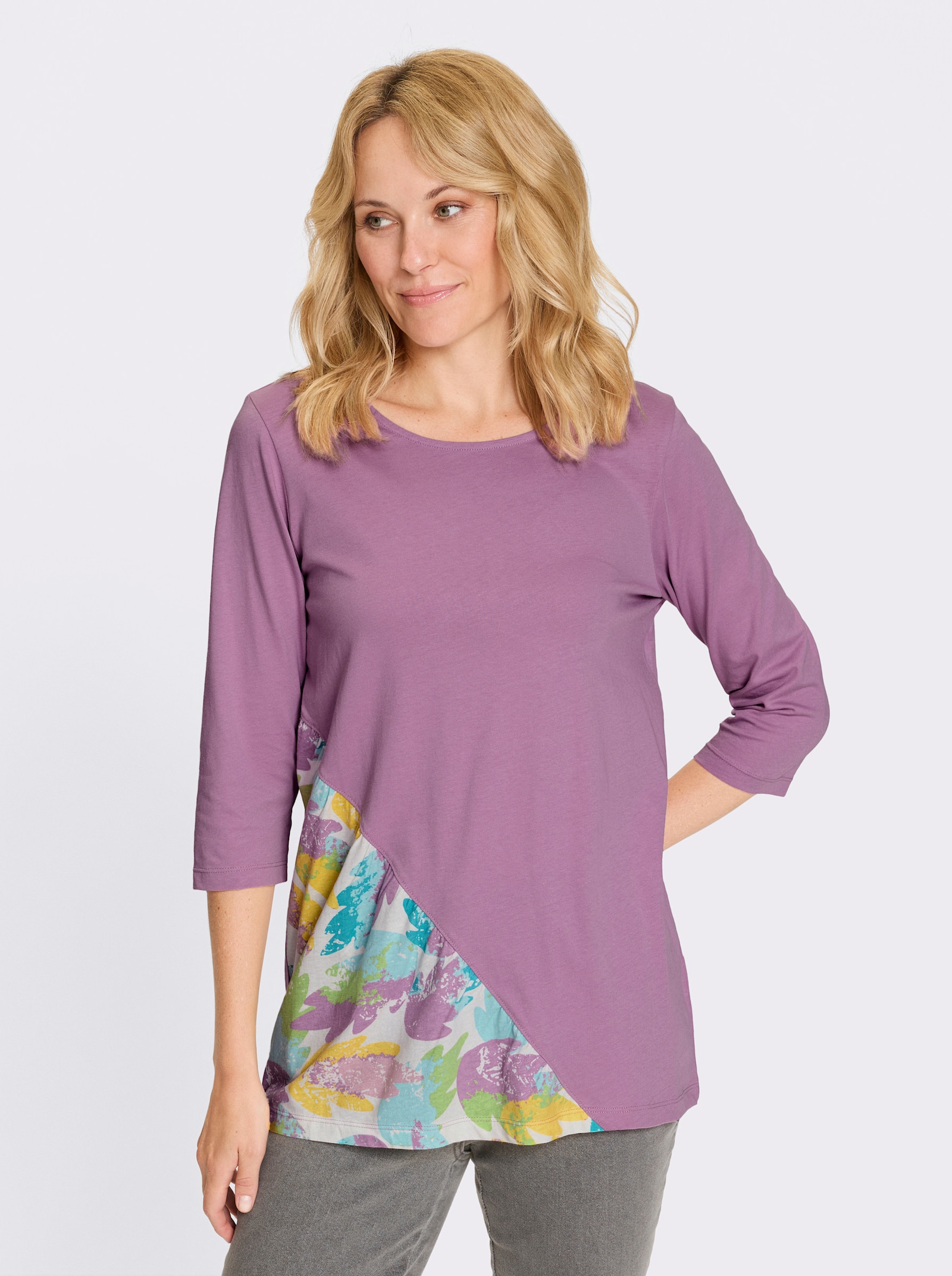 Longshirt mit bedrucktem Einsatz vorne - orchidee-mint