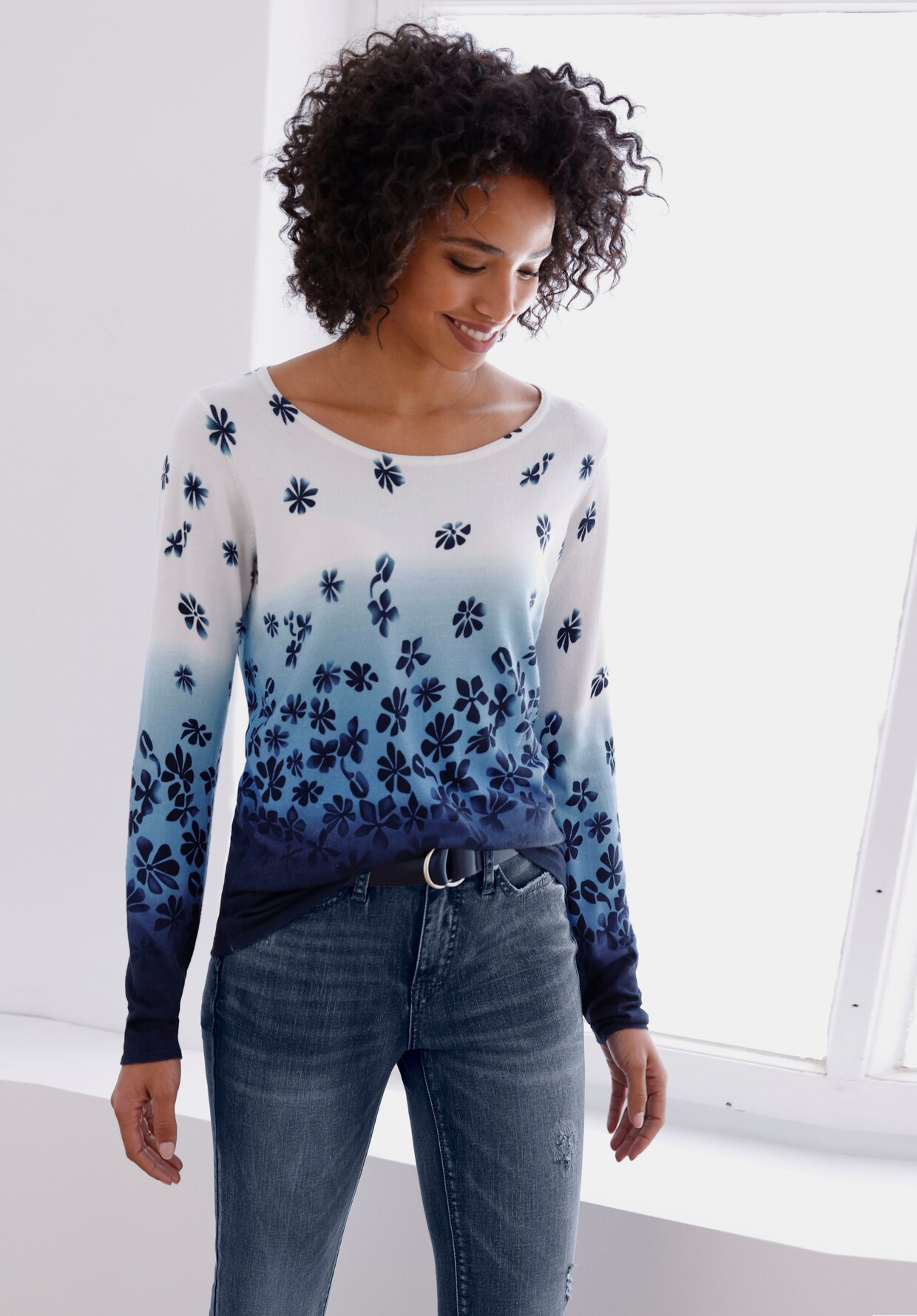 heine Druck-Pullover - blau