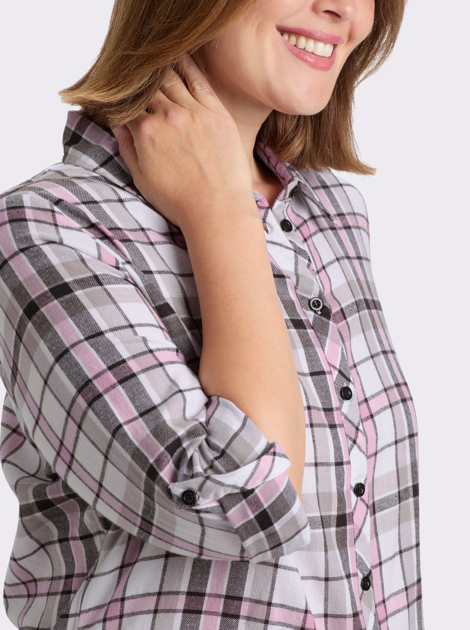 Flanellbluse mit Web-Karo - ecru-altrosa-kariert