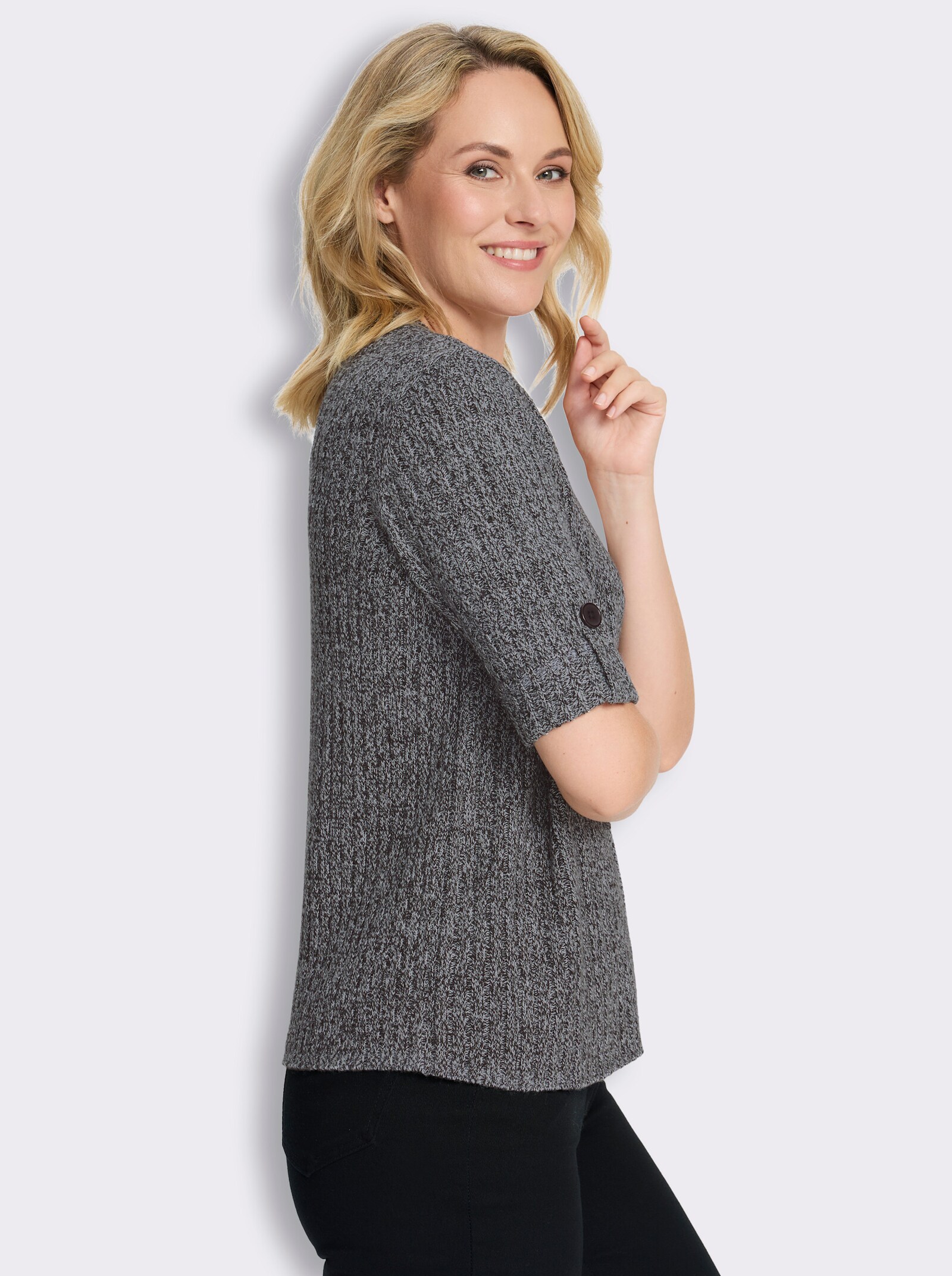 Strickjacke in Rippen-Optik - schwarz-weiß-meliert