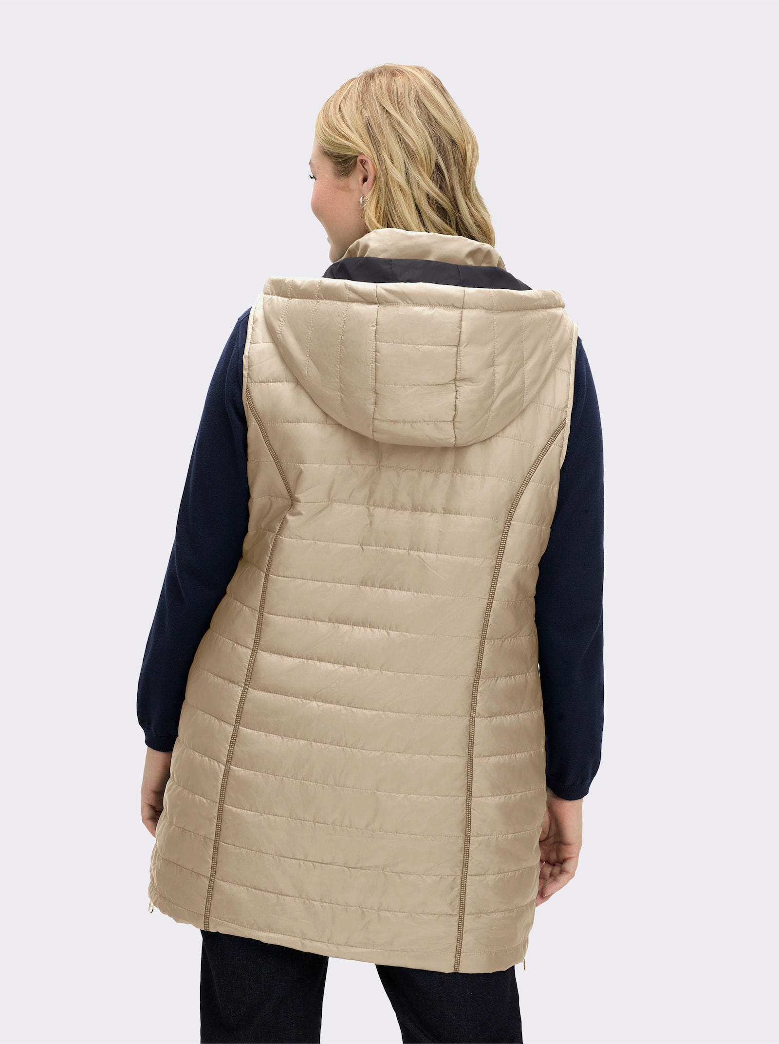 Longweste mit abnehmbarer Kapuze - beige