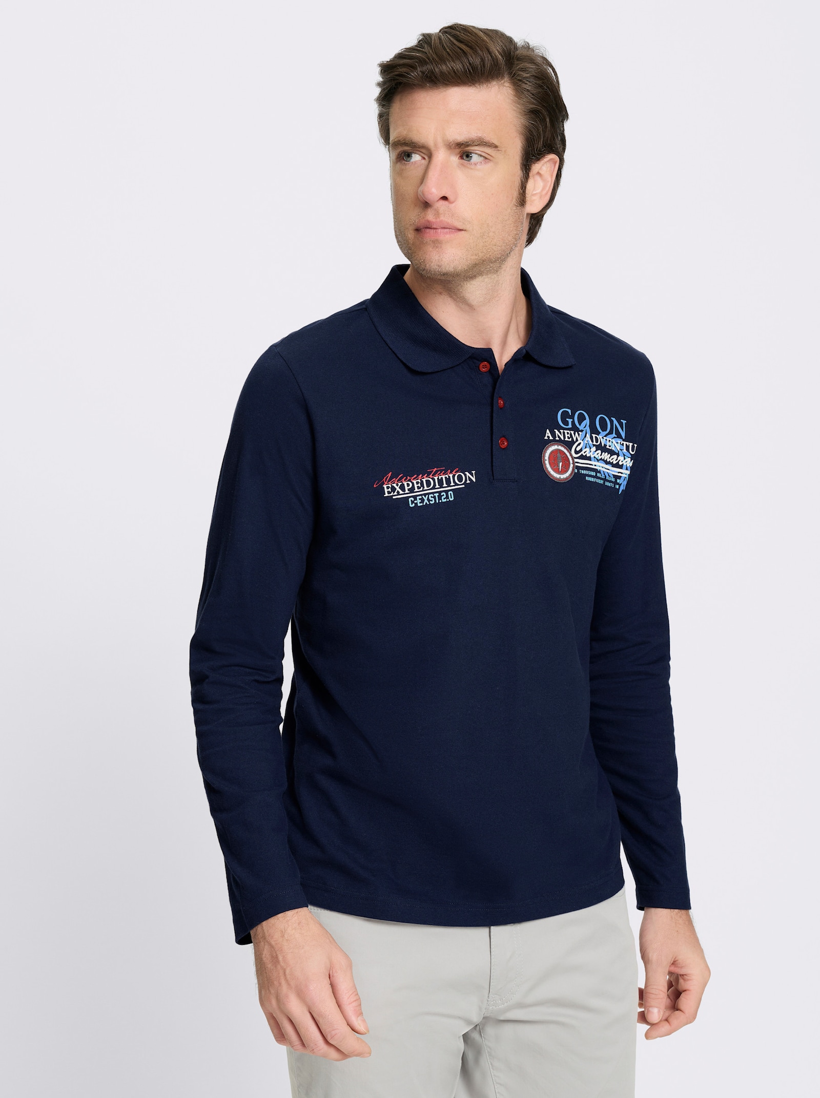 Catamaran Langarm-Poloshirt - marine-bedruckt