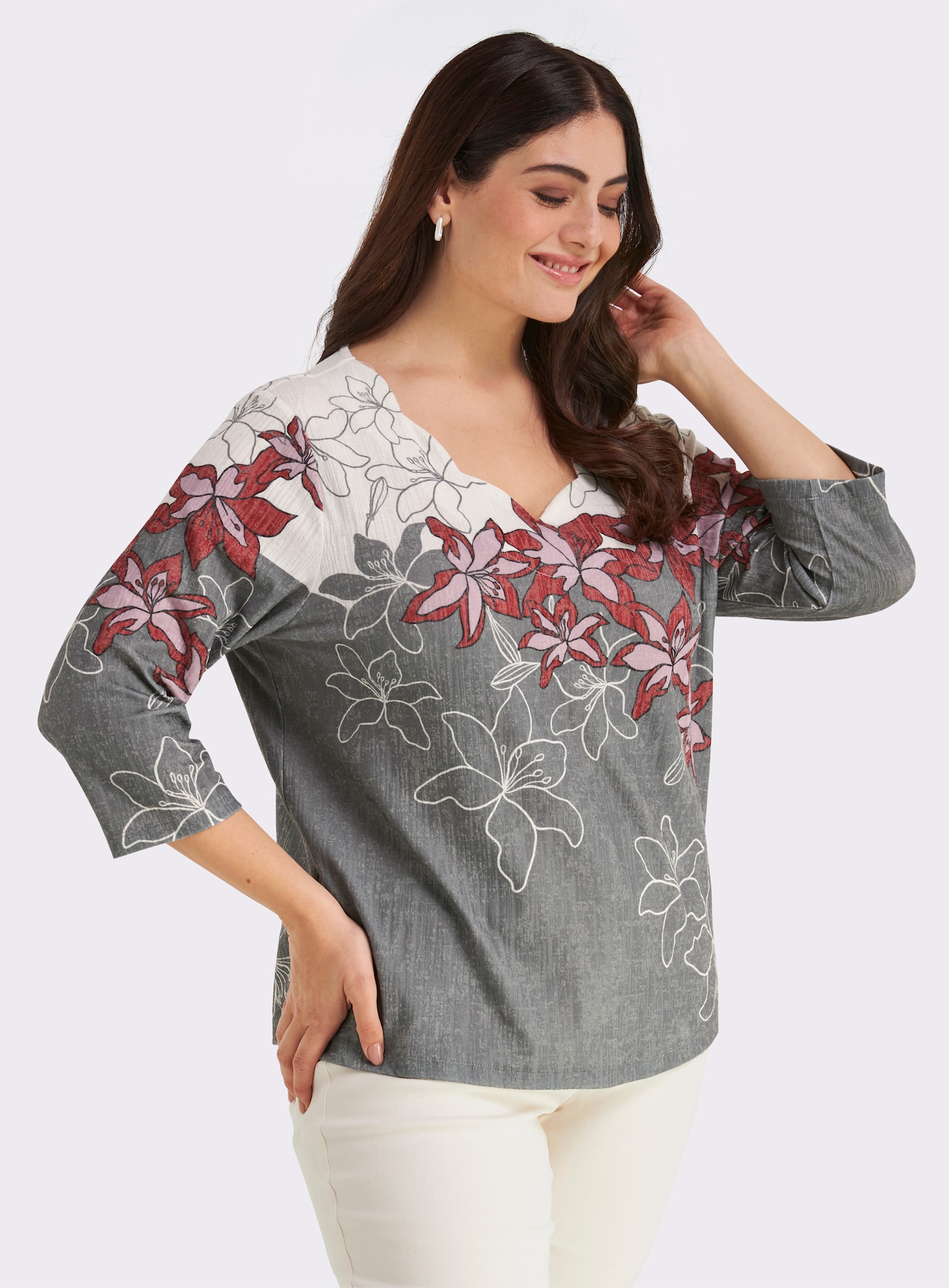 Print-Shirt mit gebogten Kanten - rot-schwarz-bedruckt