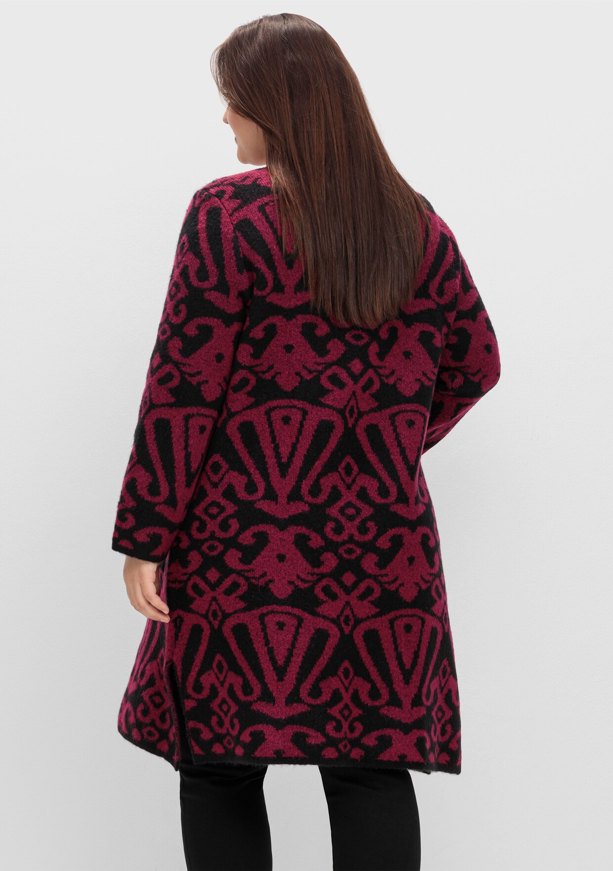 sheego by Joe Browns Lang gebreid vest - zwart gedessineerd