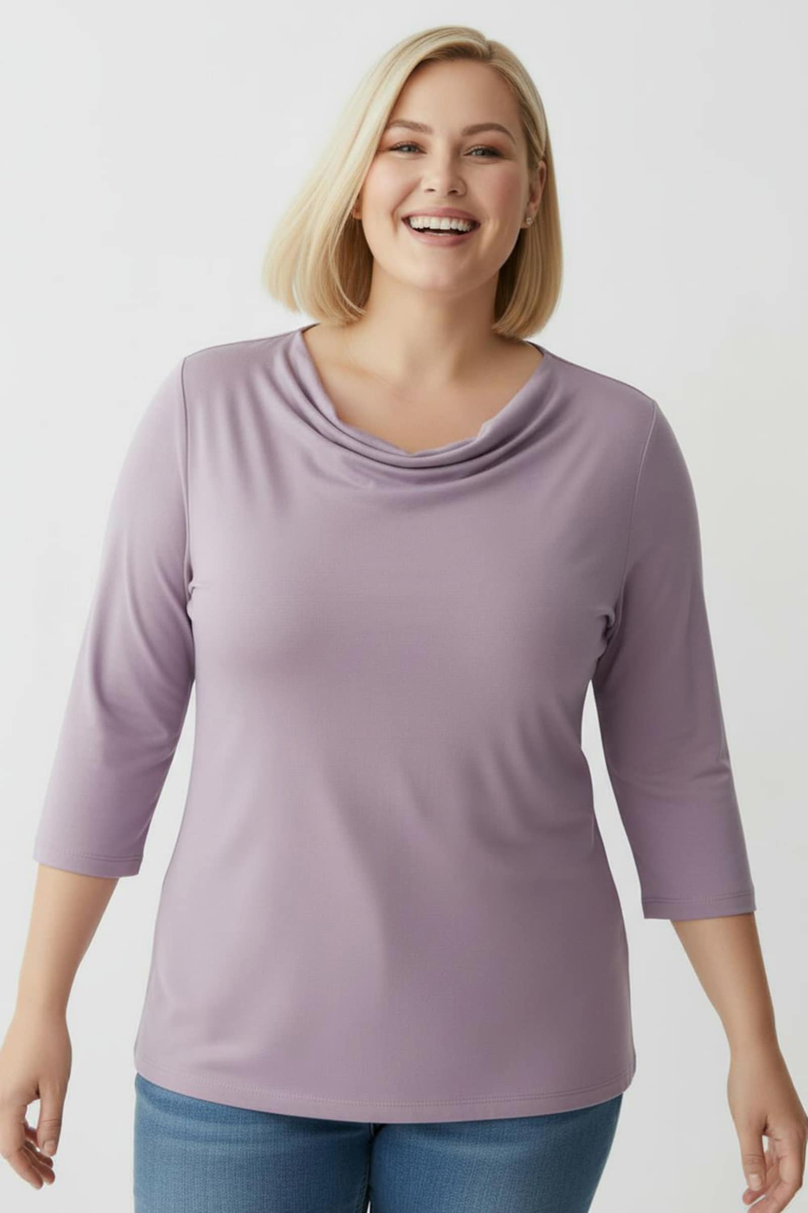 Wasserfallshirt mit 3/4-langen Ärmeln - lavendel
