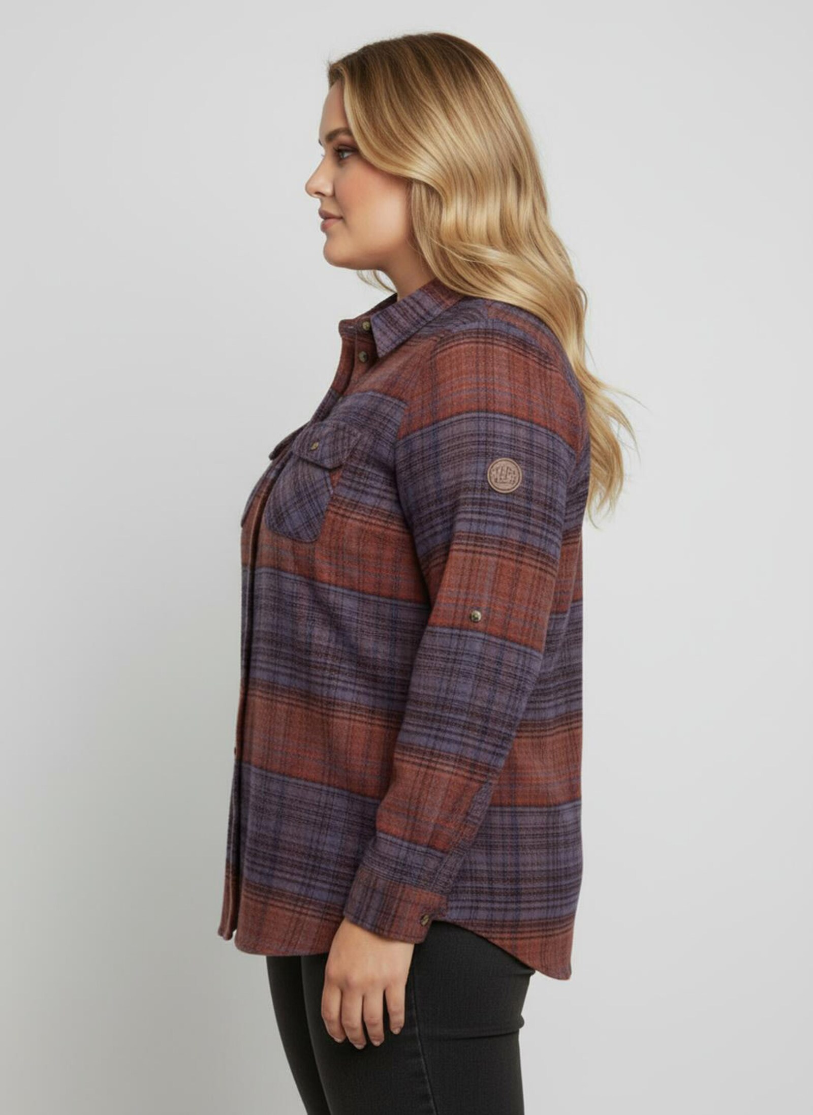 Flanellbluse im Karo-Muster - mittelblau-terra-kariert