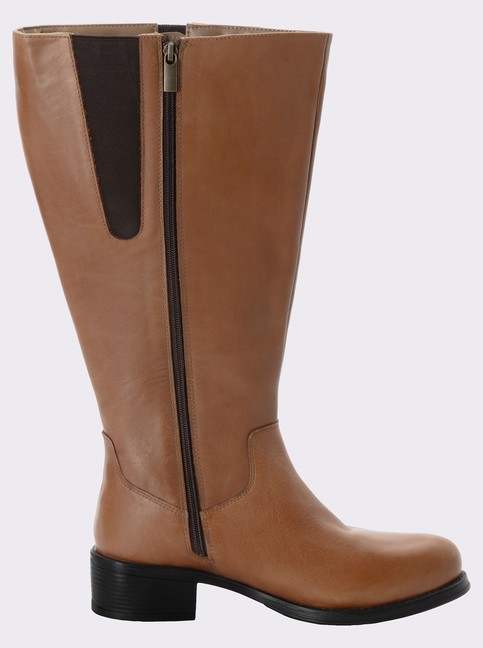 sheego Weitschaftstiefel mit Stretcheinsatz - cognac