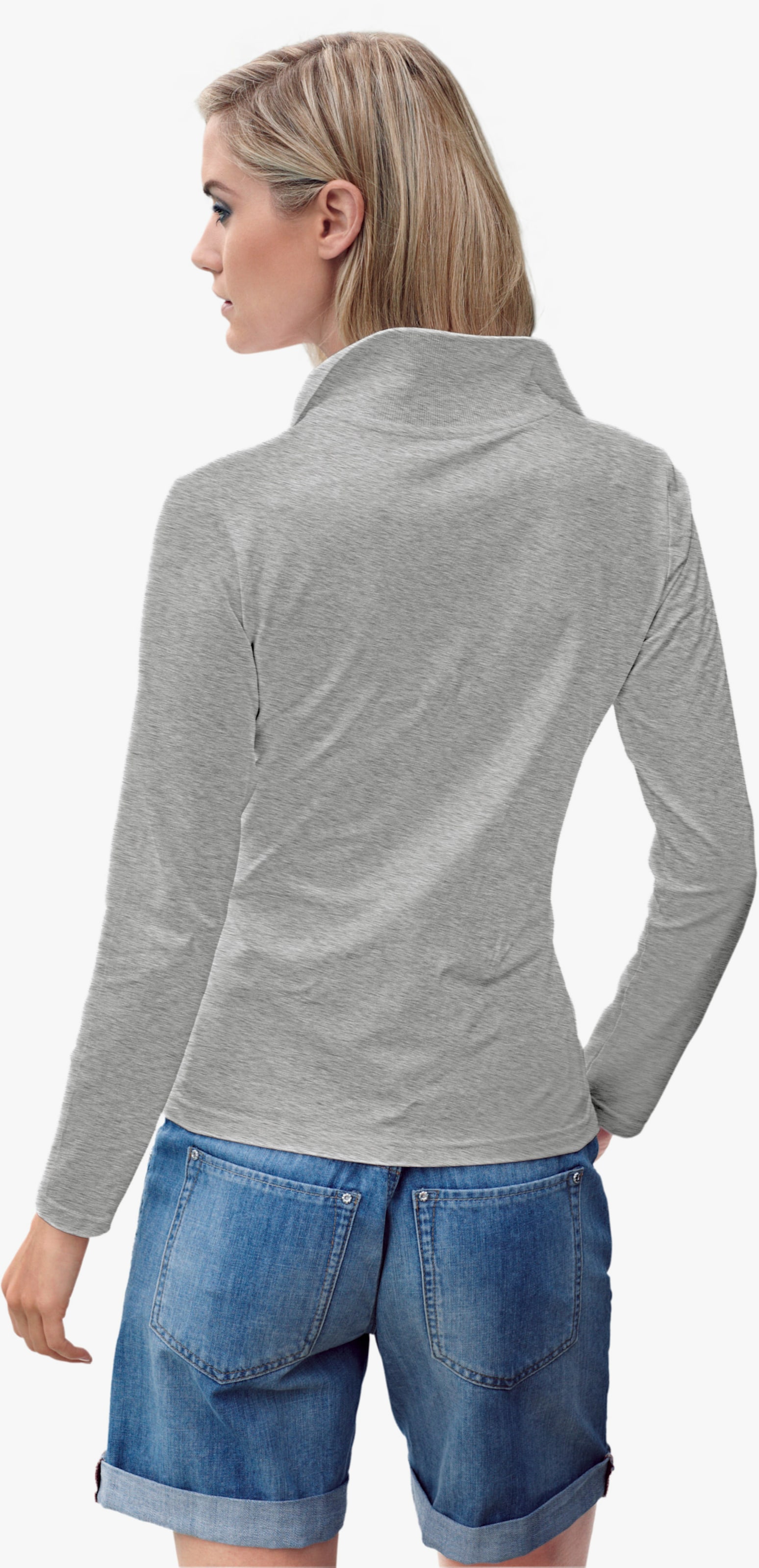 heine Langarm-Poloshirt in Pikee-Qualität - grau-melange