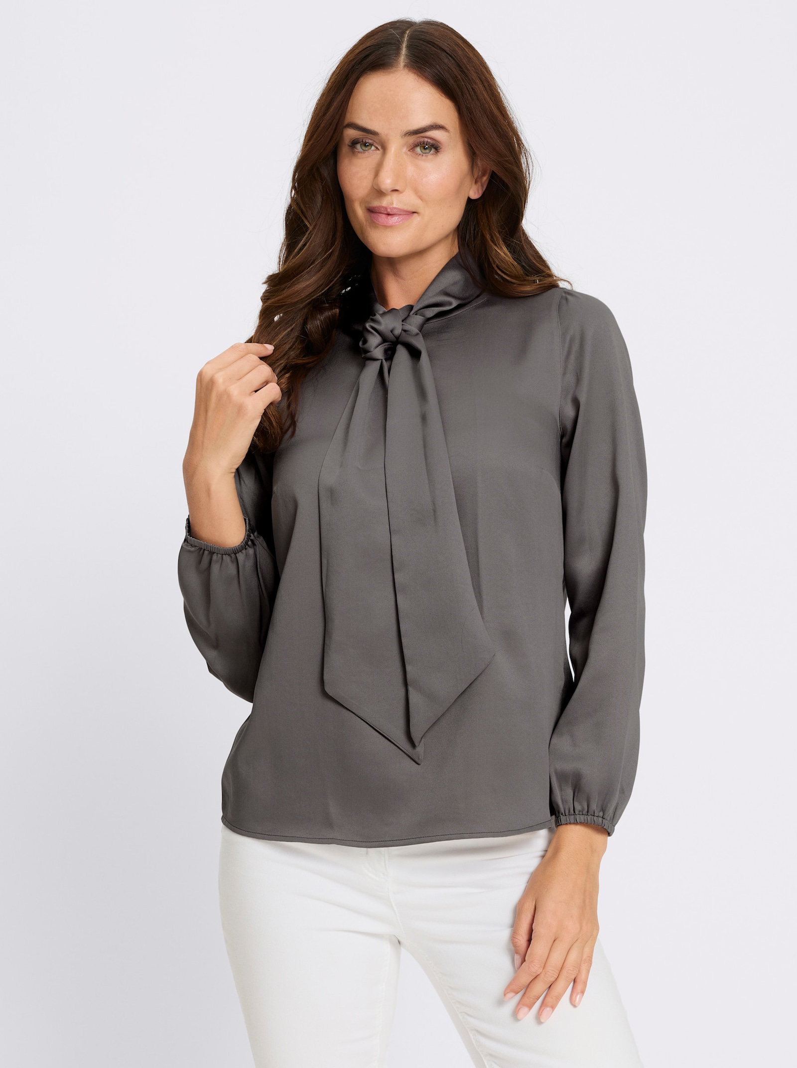 heine Schluppenbluse mit Knopfverschluss im Nacken - grau