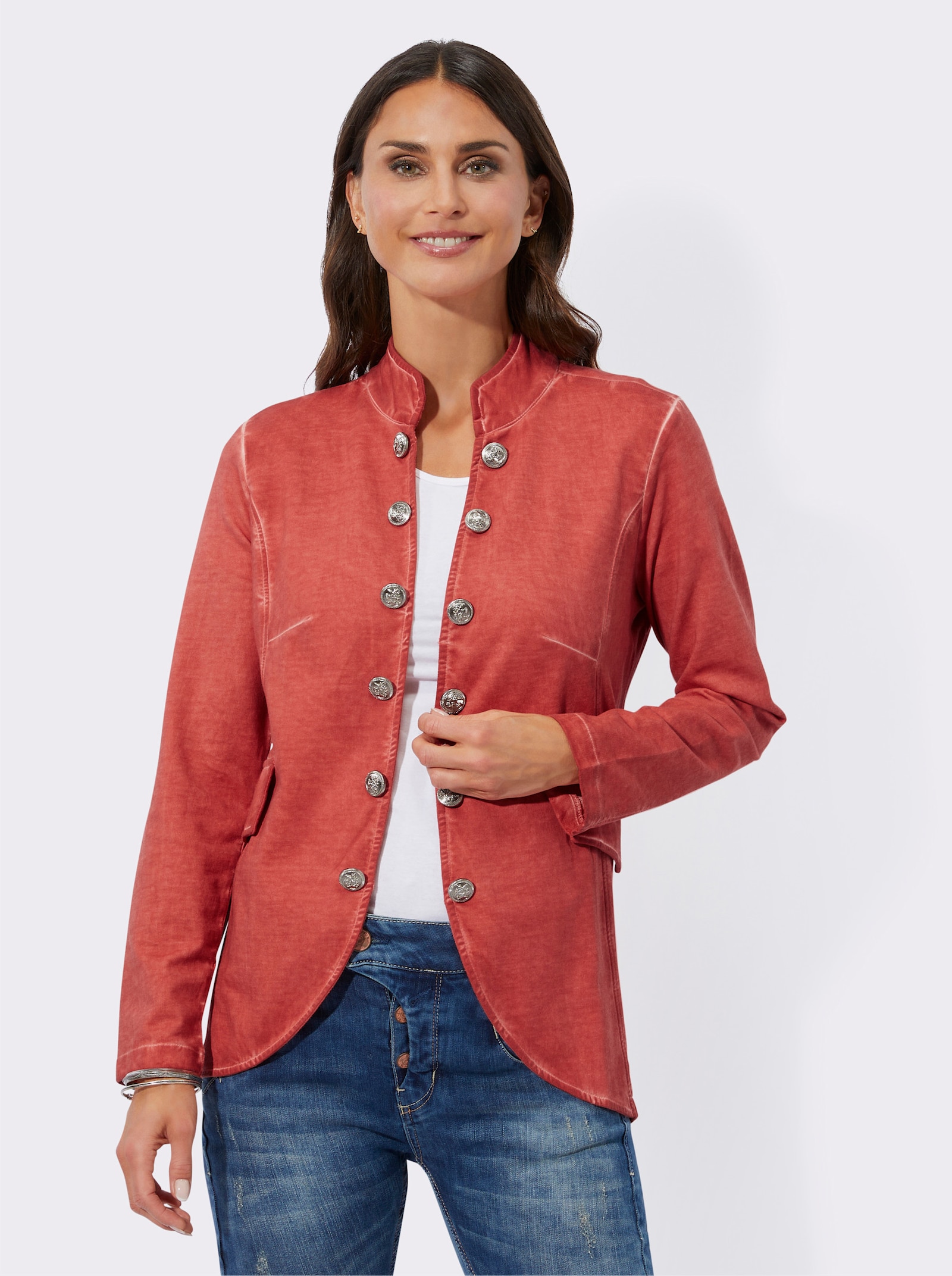 Sweatjacke in Oil-dyed-Optik - grapefruit