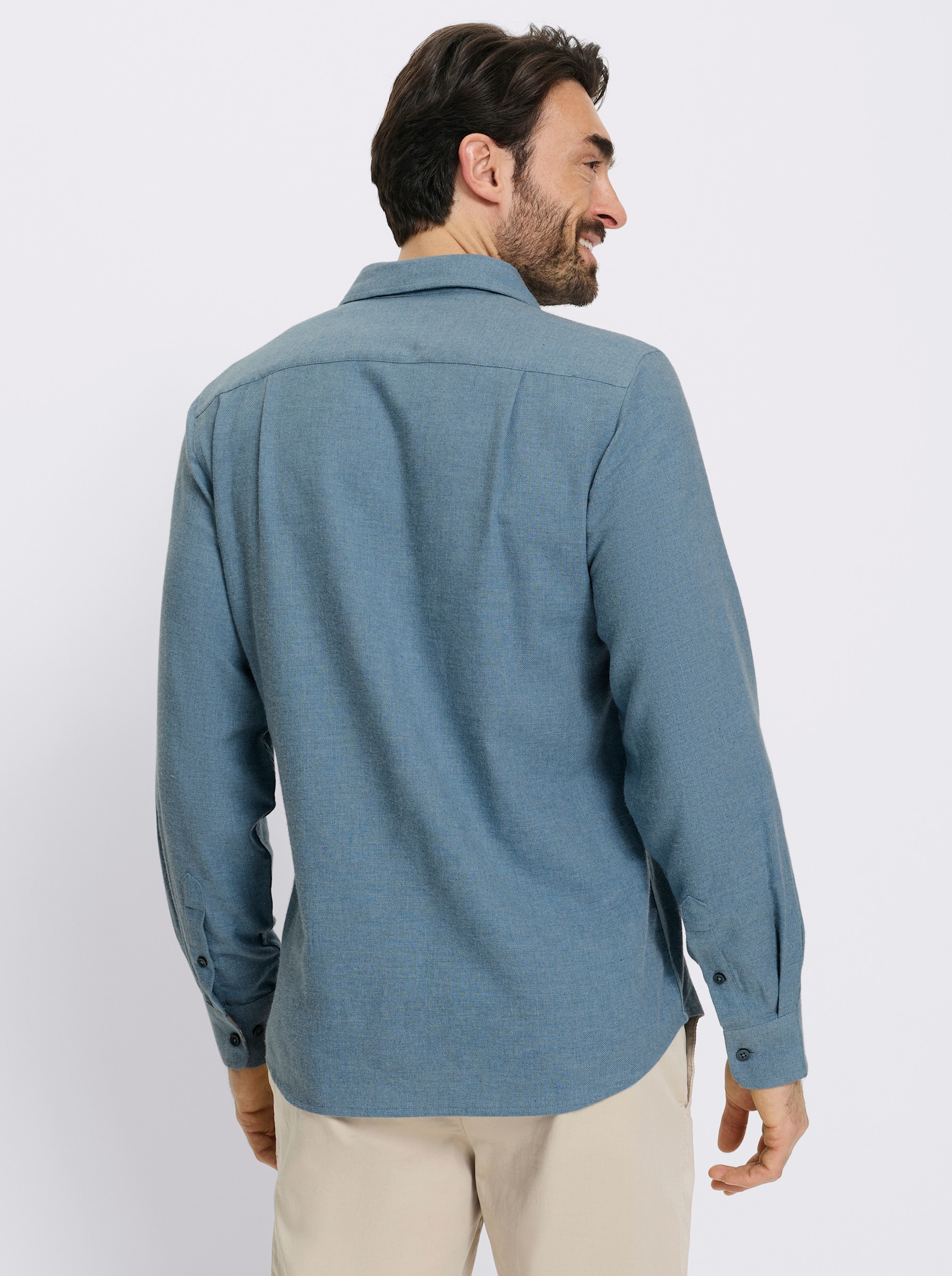 Catamaran Langarmhemd in Flanell-Qualität mit Wolle - jeansblau-meliert