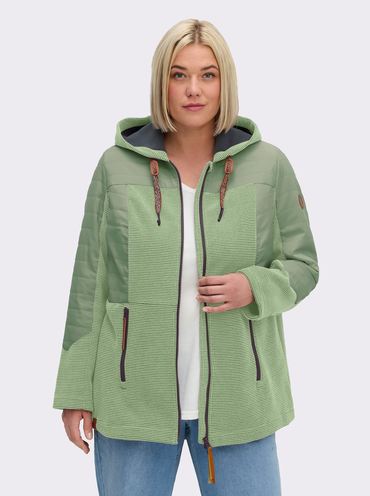 Übergangsjacke im Mix aus Fleece und Stepp - eucalyptus