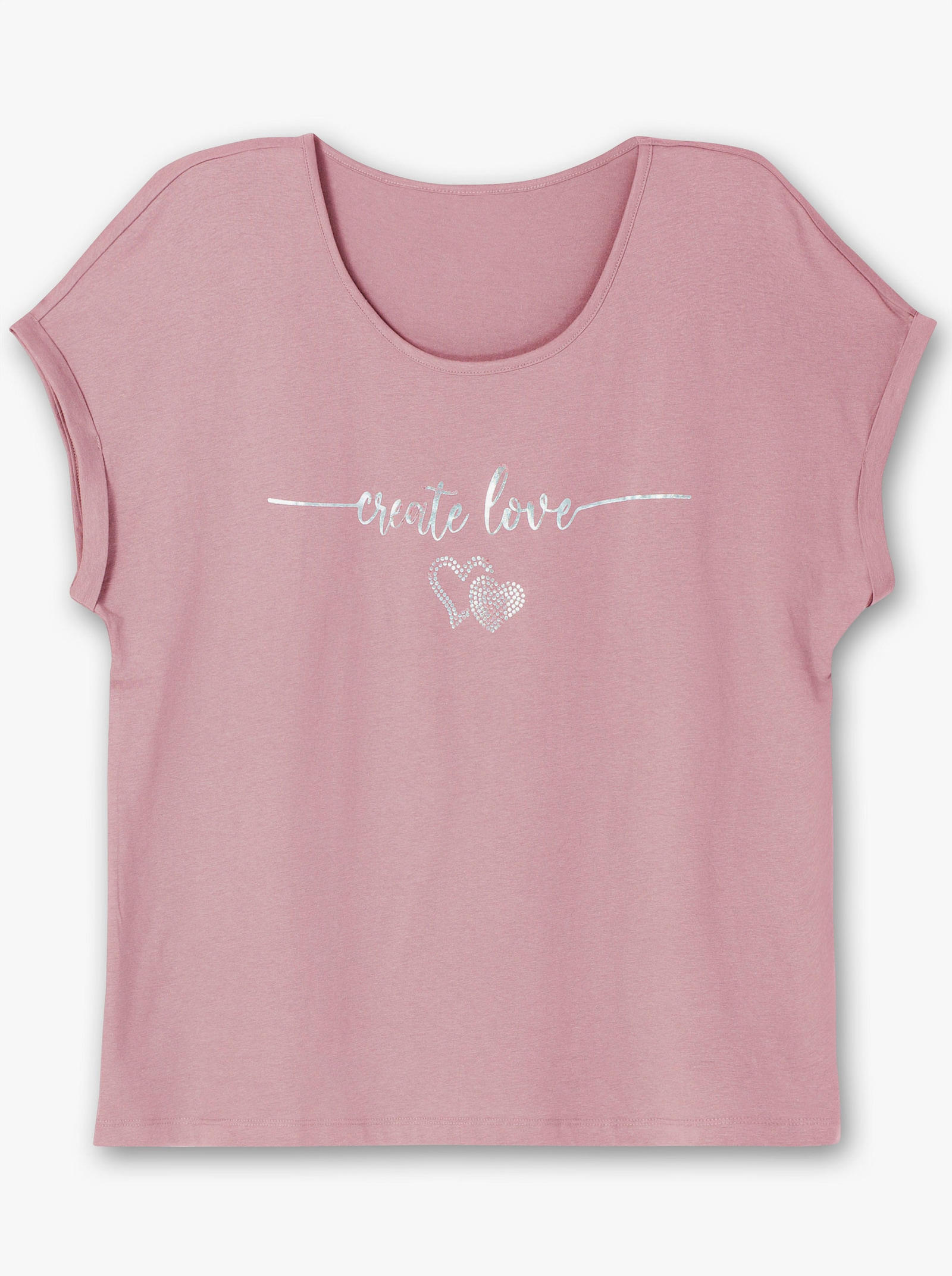 Rundhalsshirt mit Ärmel-Aufschlag - hortensie