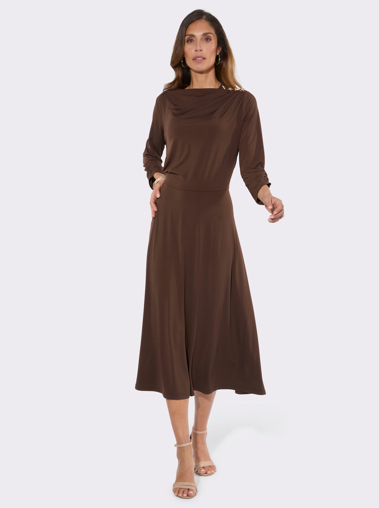 Jerseykleid mit Raffungen - schoko