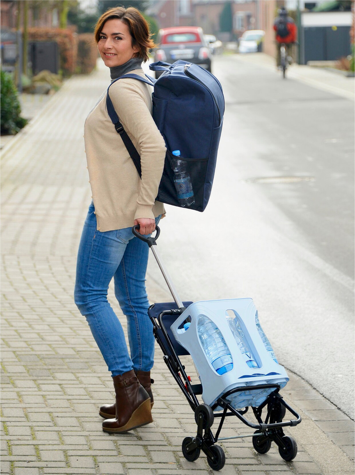 Einkaufs-Trolley mit Sitz - schwarz-blau