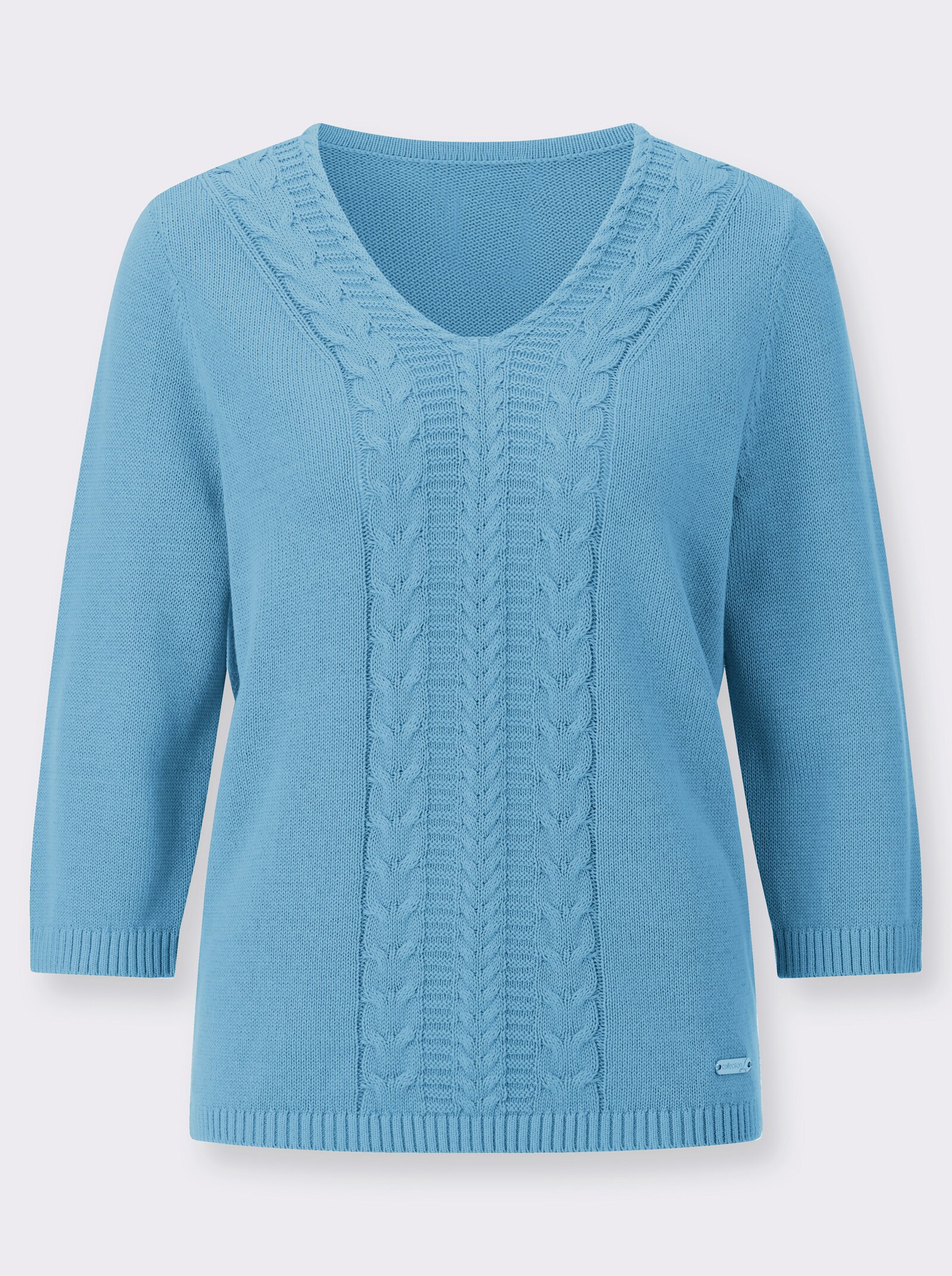 V-Ausschnitt-Pullover mit Rippbündchen - aqua