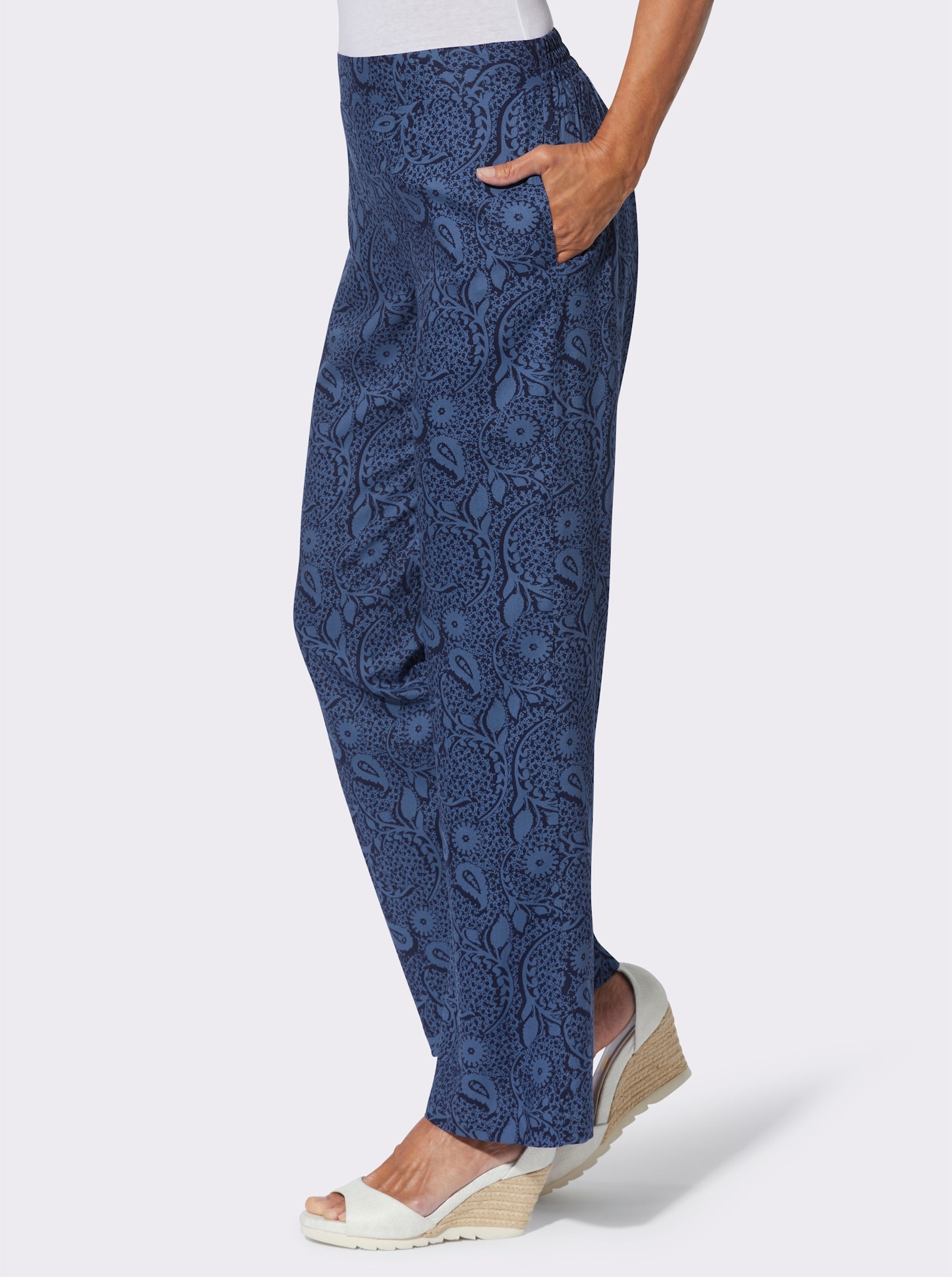 Druckhose in Schlupfform - jeansblau-marine-bedruckt