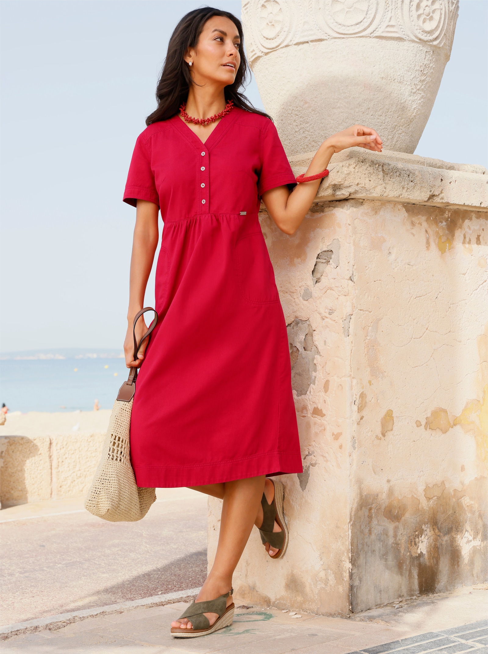 Jeanskleid aus luftiger Baumwolle - erdbeere