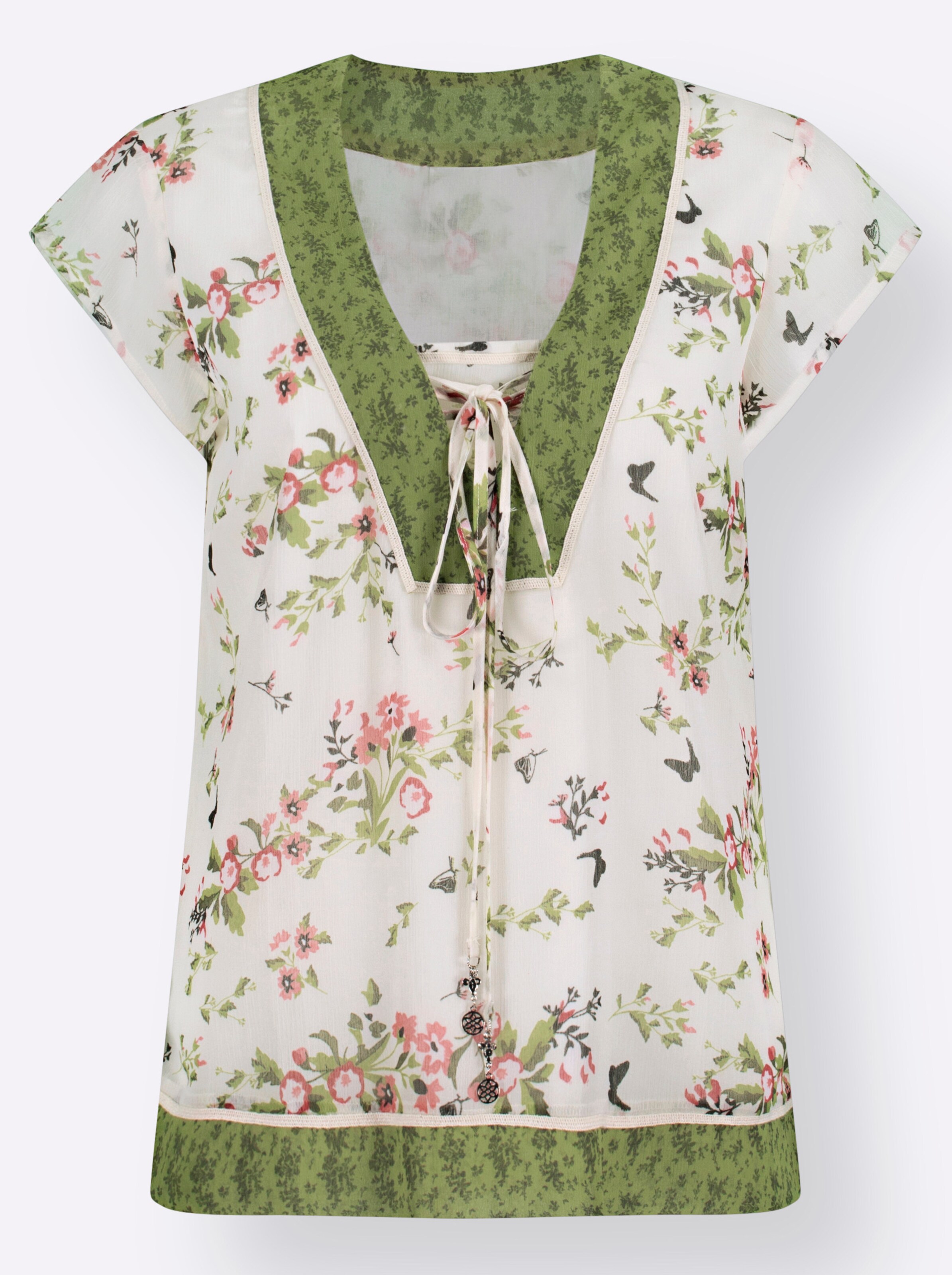 Witt Weiden Damen Chiffonbluse ecru grün gemustert  - Onlineshop Witt Weiden