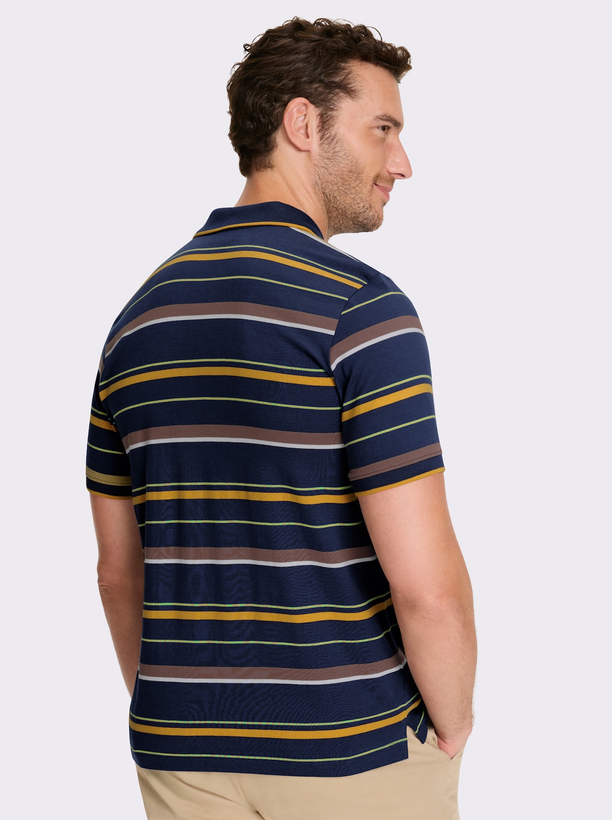 Marco Donati Kurzarmshirt - dunkelblau-ocker-gestreift
