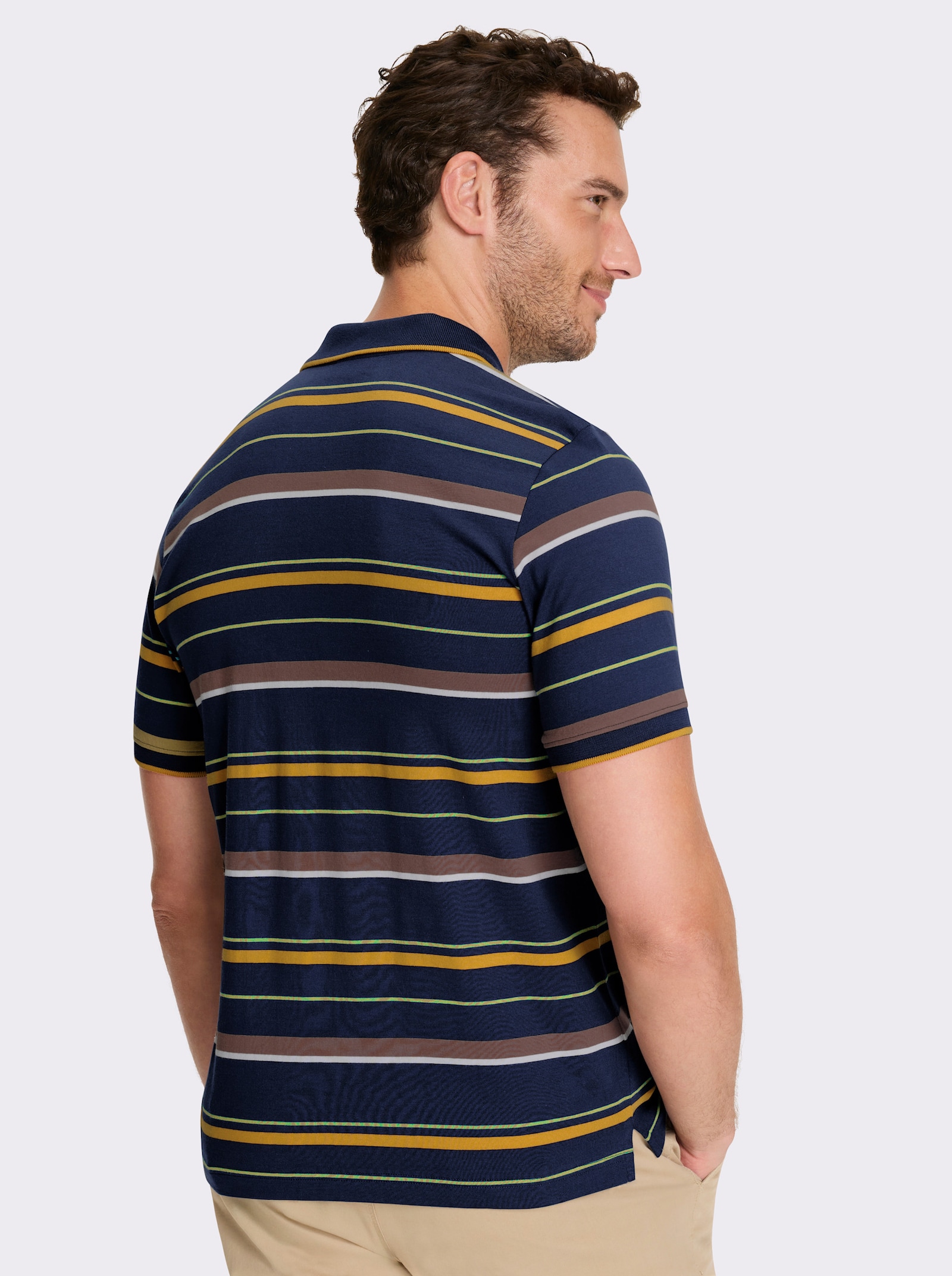 Marco Donati Kurzarmshirt mit garngefärbten Streifen - dunkelblau-ocker-gestreift