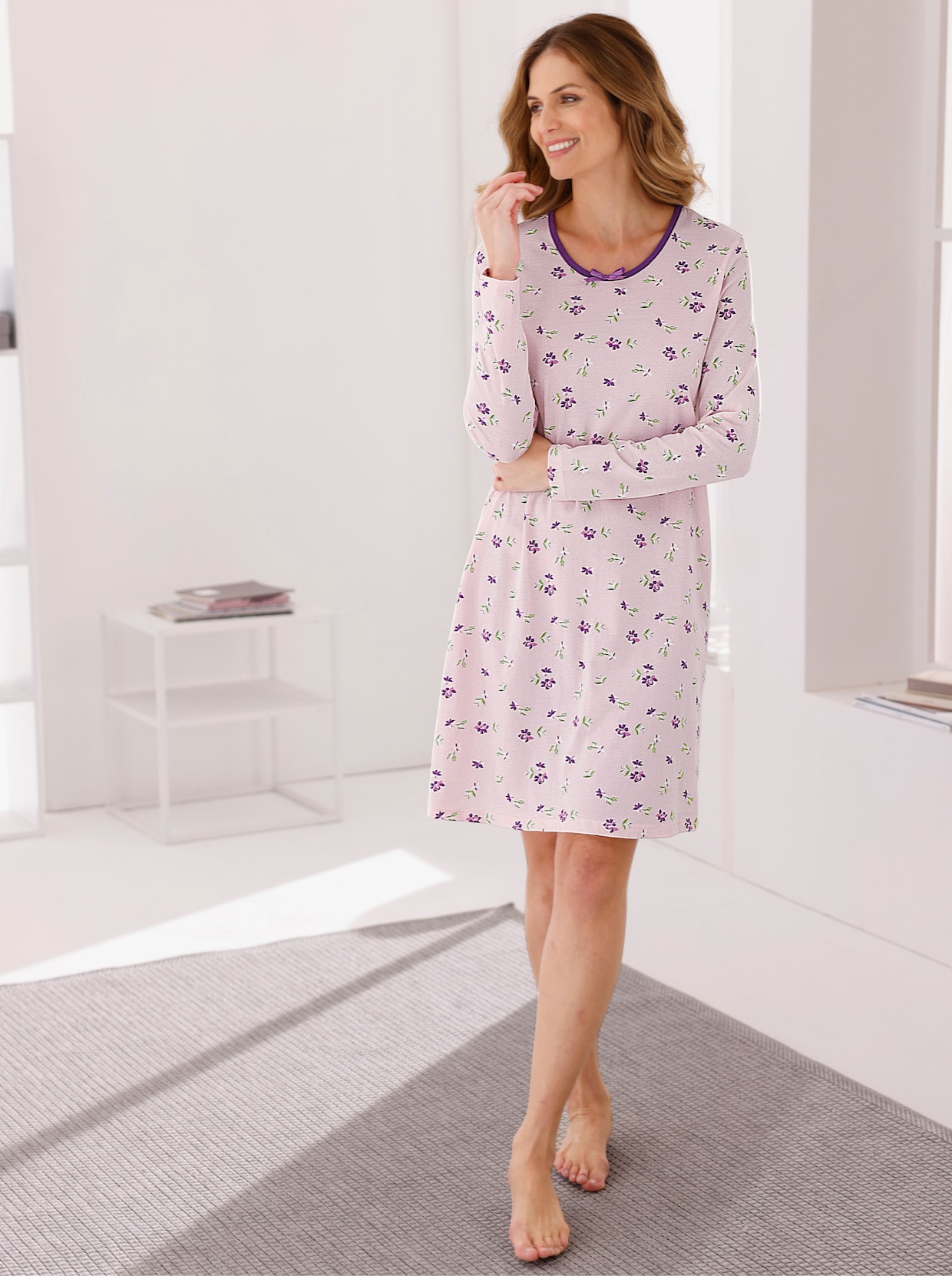 wäschepur Sleepshirts - rosé-lila-bedruckt + lila