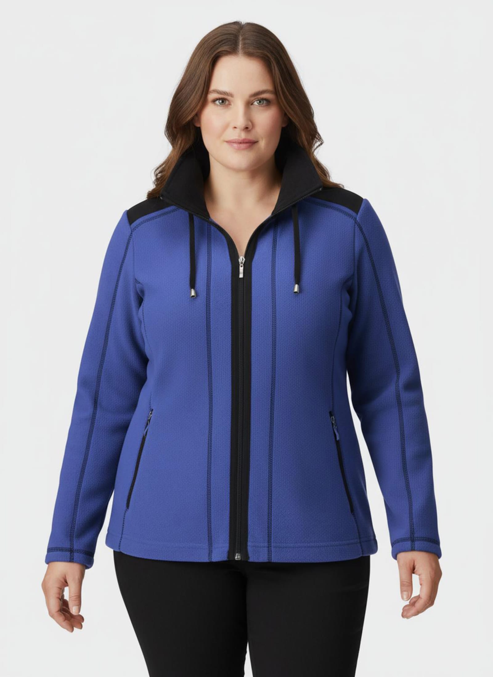 Fleecejacke mit Kontraststreifen - blau-schwarz