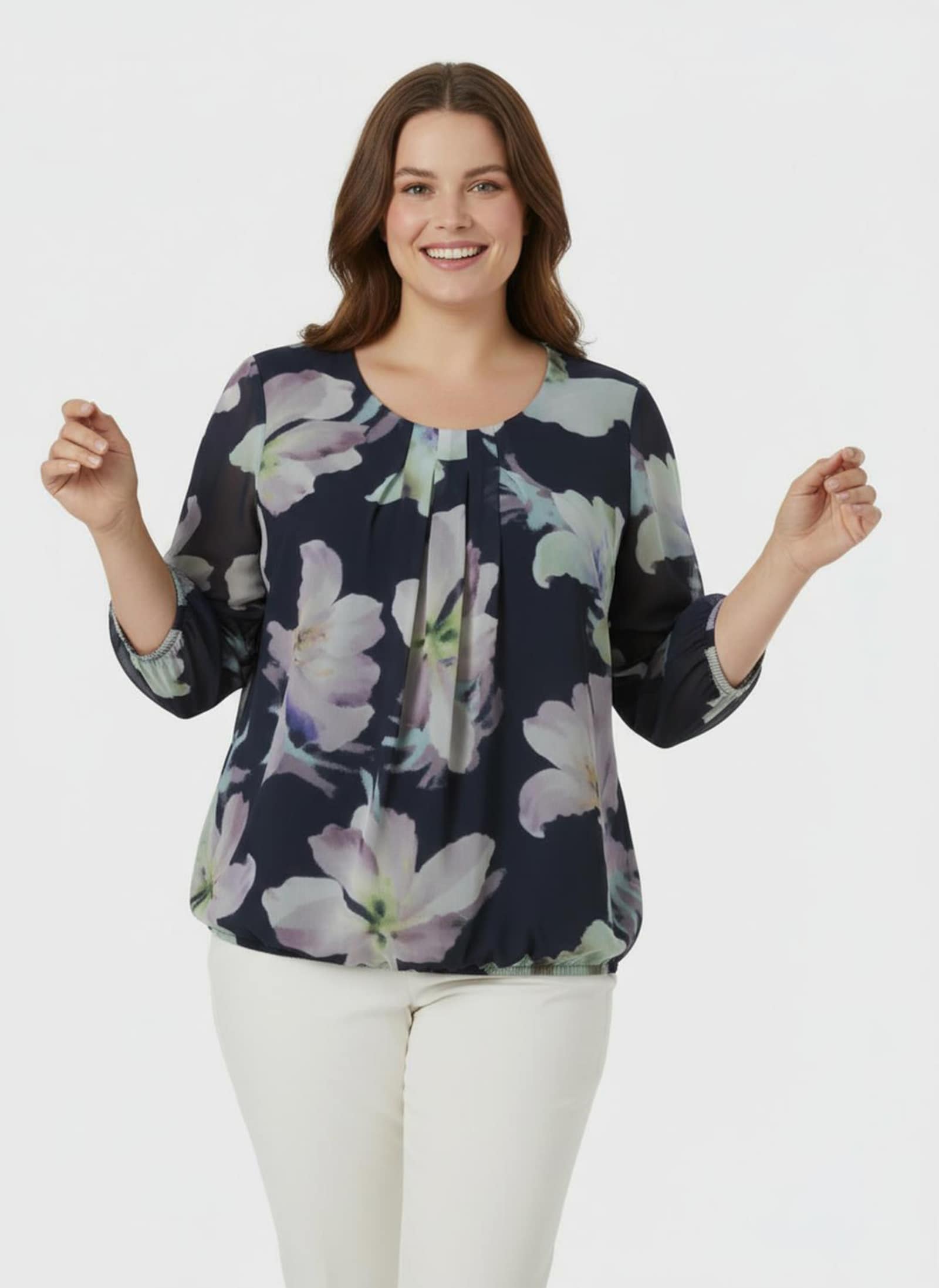 Schlupfbluse in Georgette-Qualität - marine-kalkmint-bedruckt