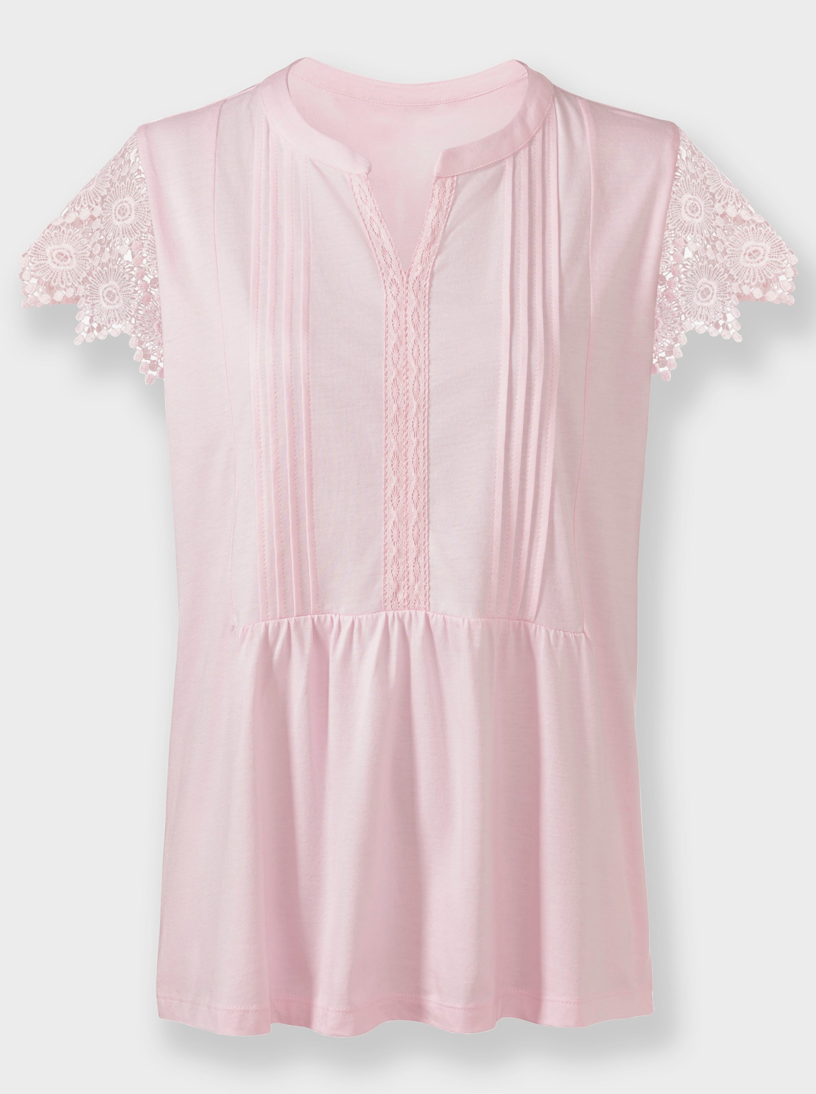 Kurzarmshirt mit Flügelärmeln aus Spitze - hellrosé