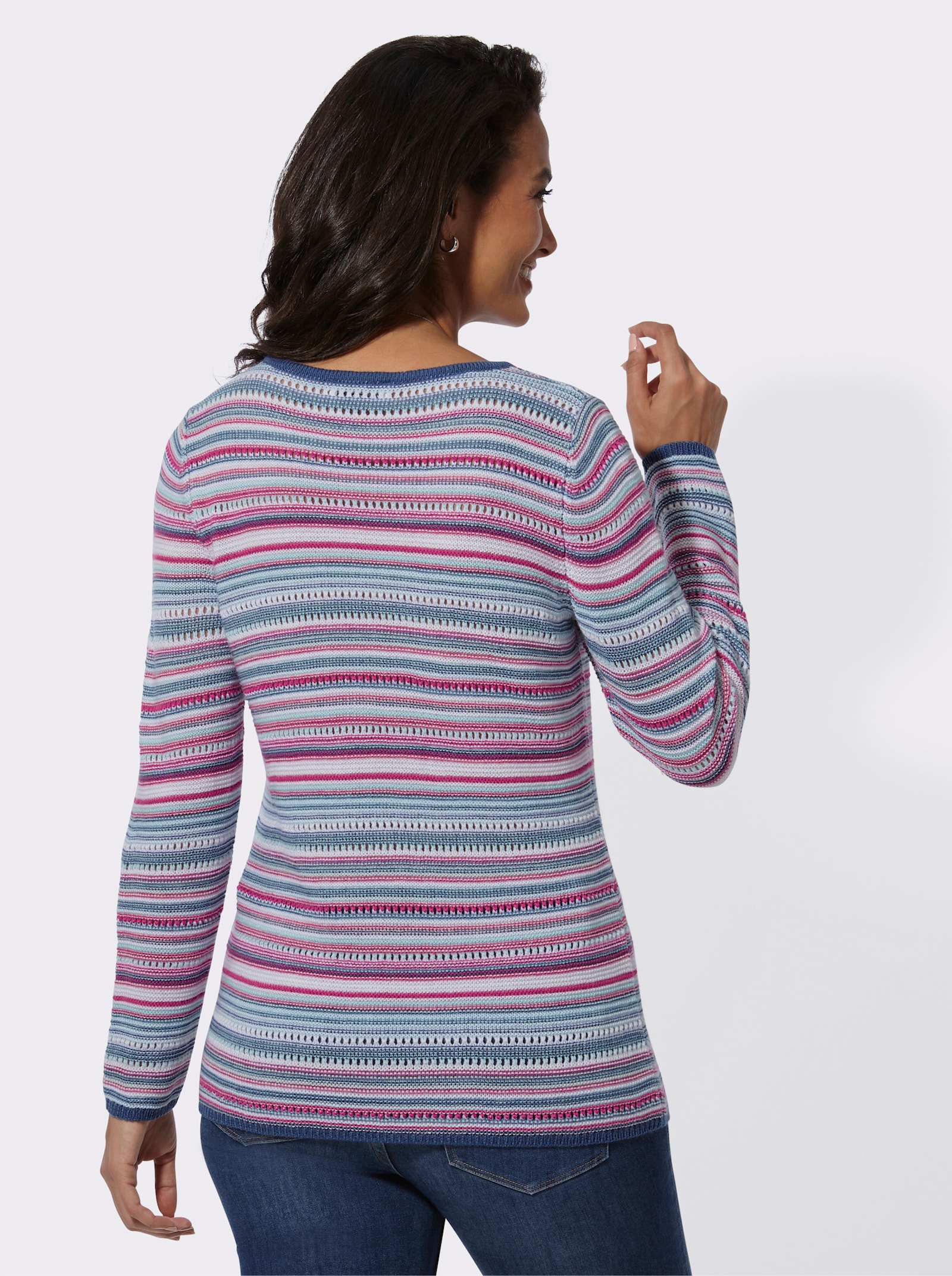 Rundhalspullover im Ringelmuster - fuchsia-jeansblau-geringelt