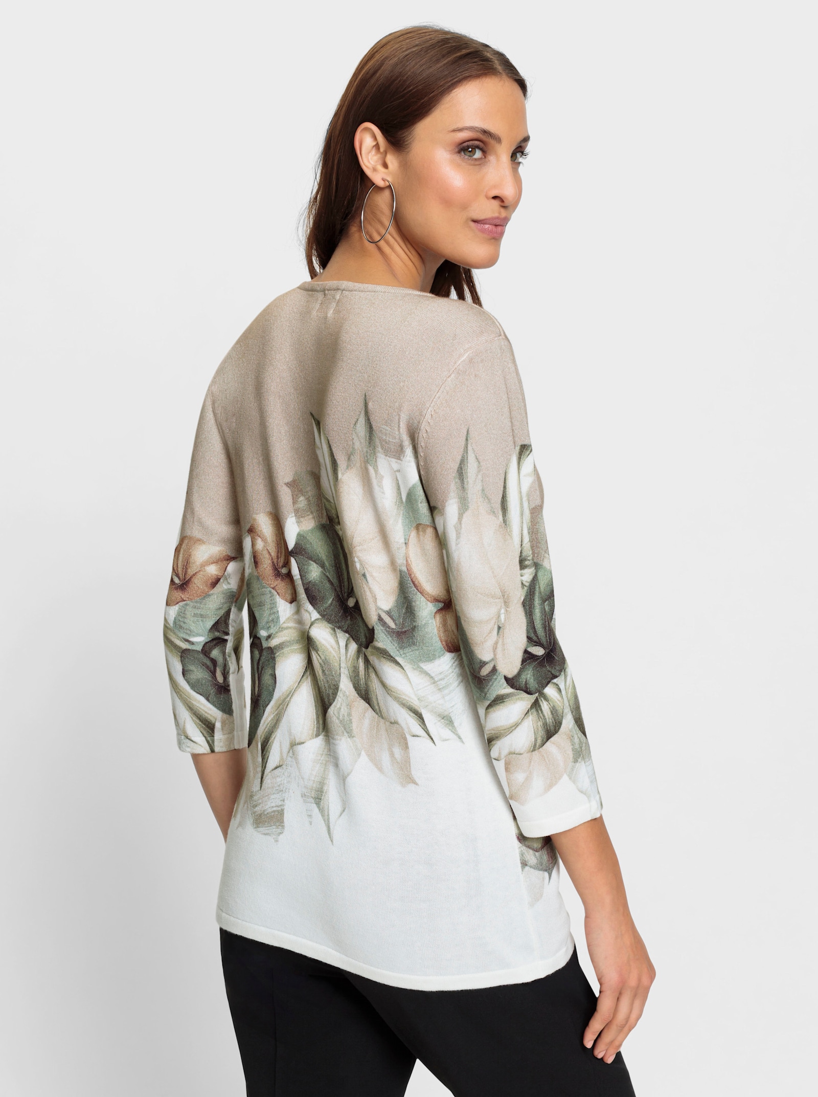 3/4 Arm-Pullover mit Glitzersteinchen - ecru-schlamm-bedruckt