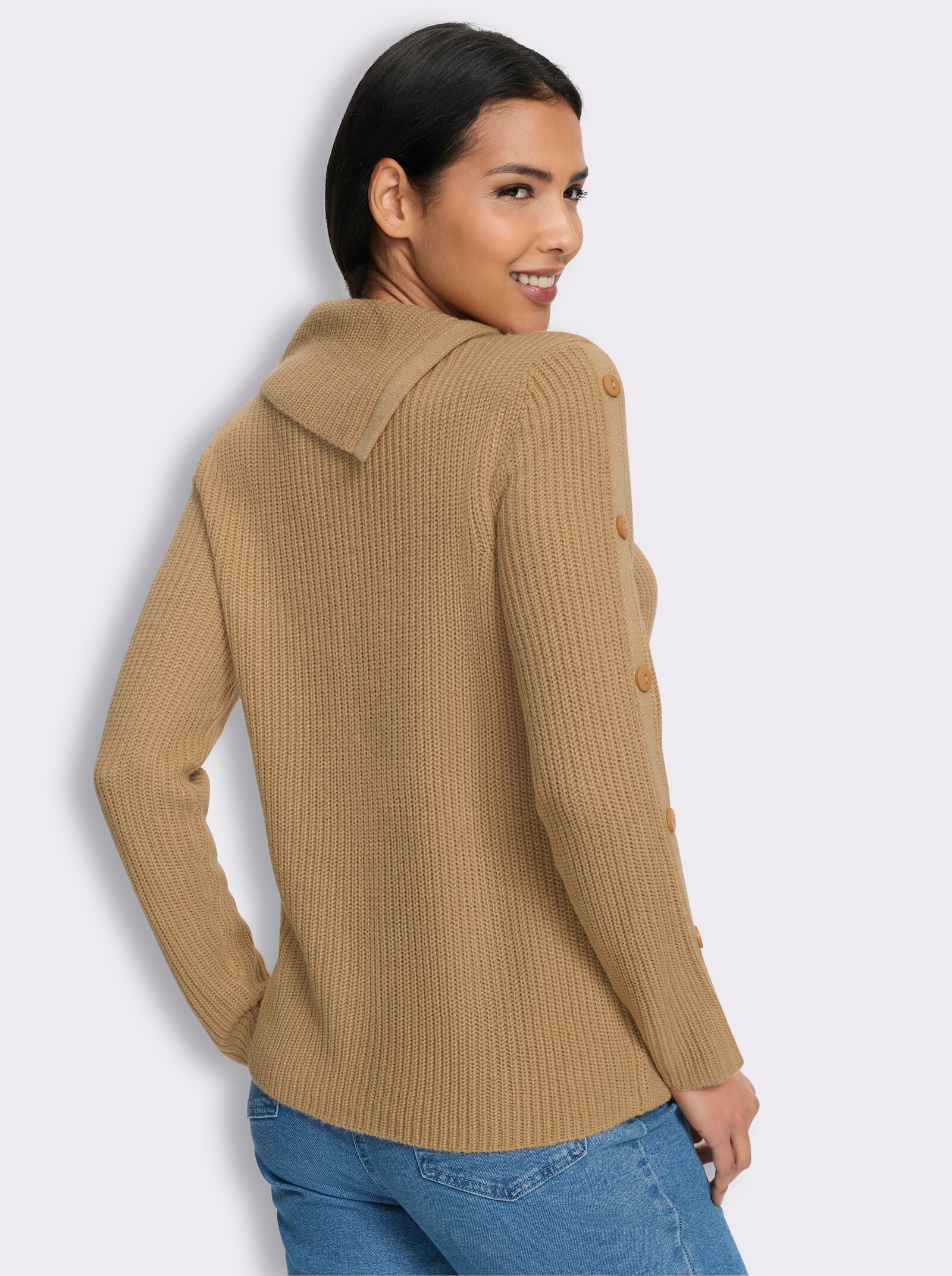 Langarm-Pullover mit asymmetrischem Kragen - camel