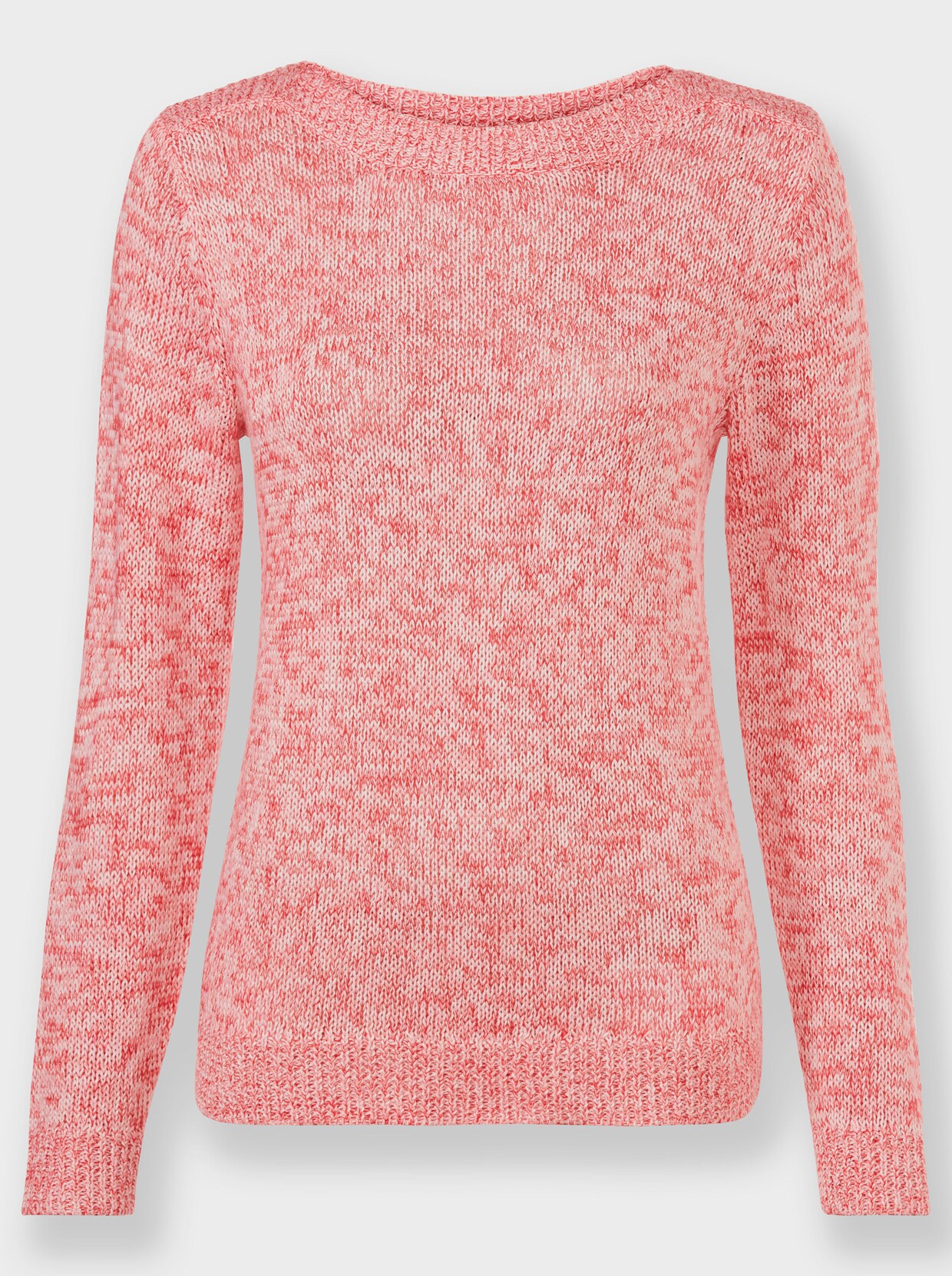 Langarm-Pullover - ecru-erdbeere-meliert
