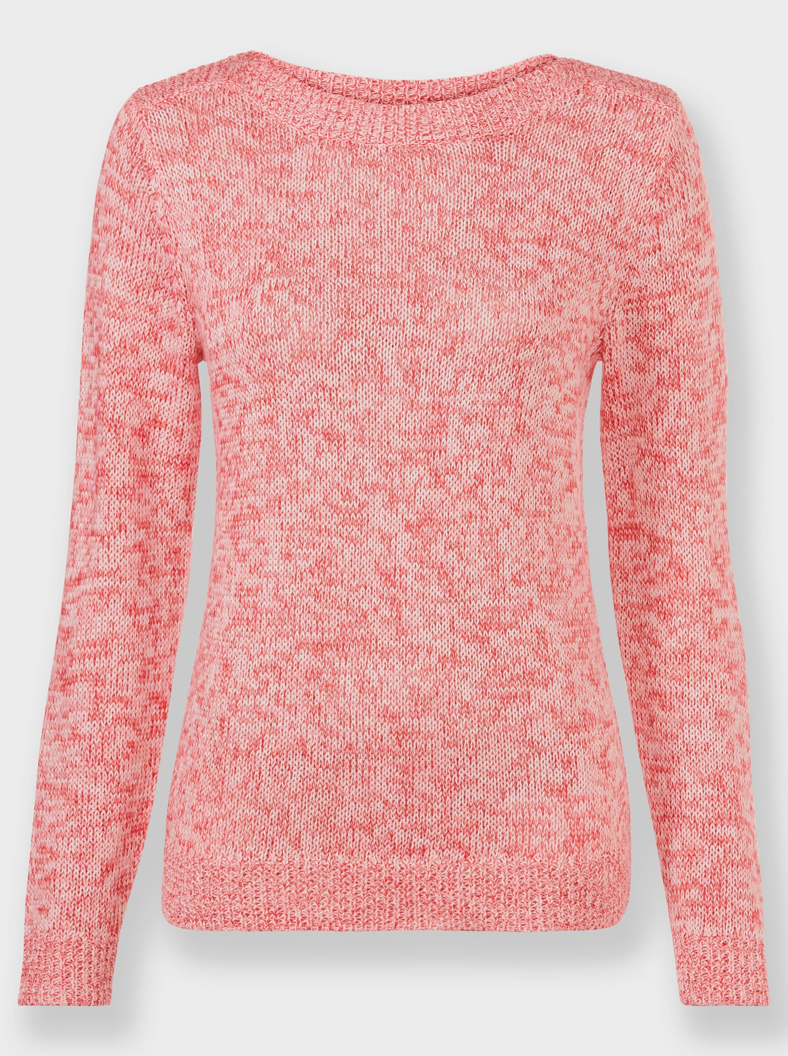 Langarm-Pullover mit Melange-Garn - ecru-erdbeere-meliert