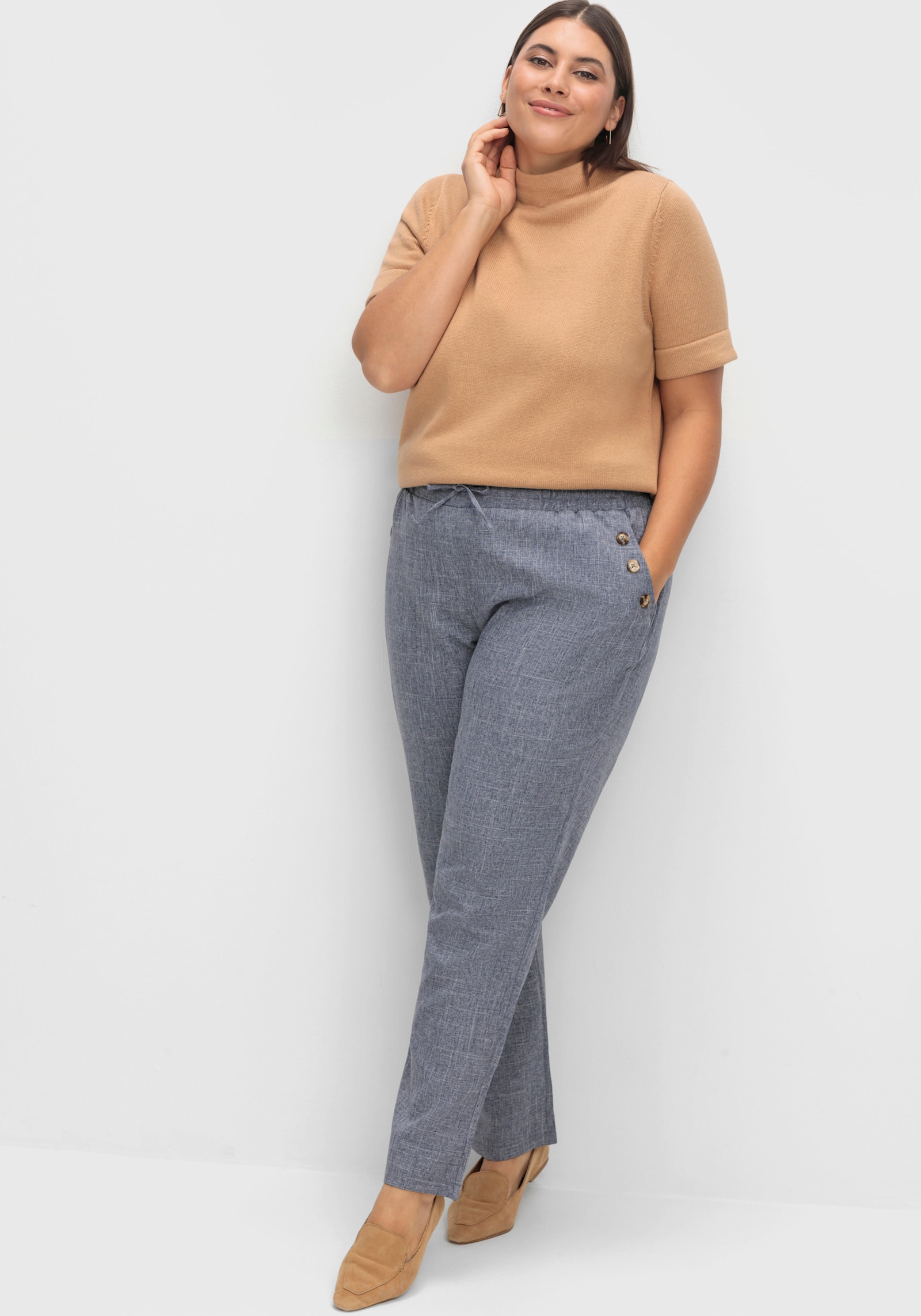 Hose in Leinen-Optik - jeansblau