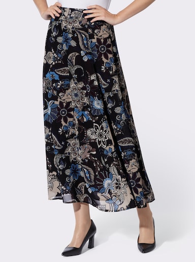 heine A-Linien-Rock in Georgette-Qualität - schwarz-taupe-bedruckt