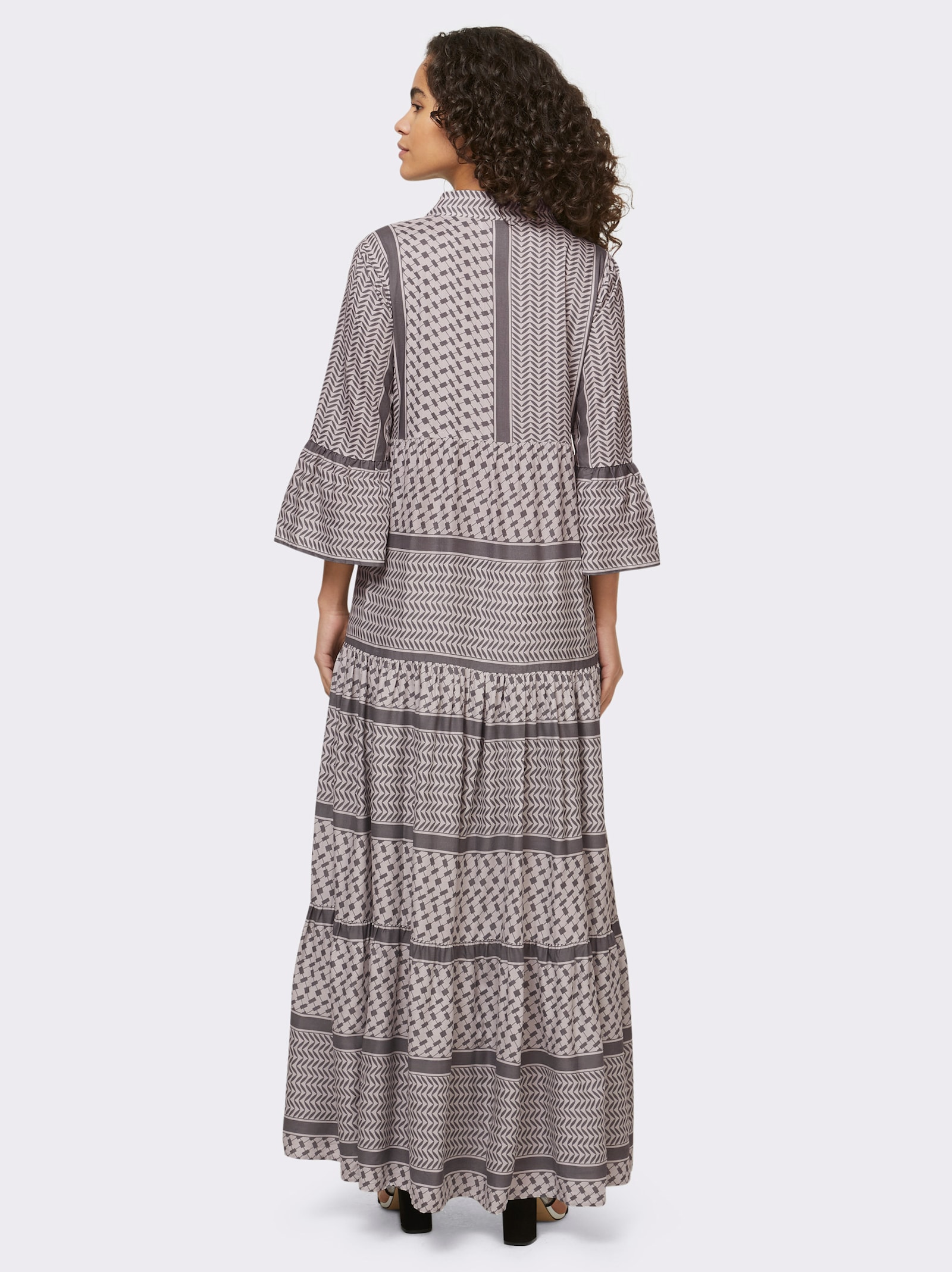 heine Maxikleid mit Volants - hellgrau-grau-bedruckt