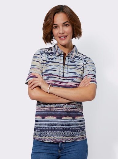 Poloshirt mit Glitzersteinchen - marine-rosé-bedruckt