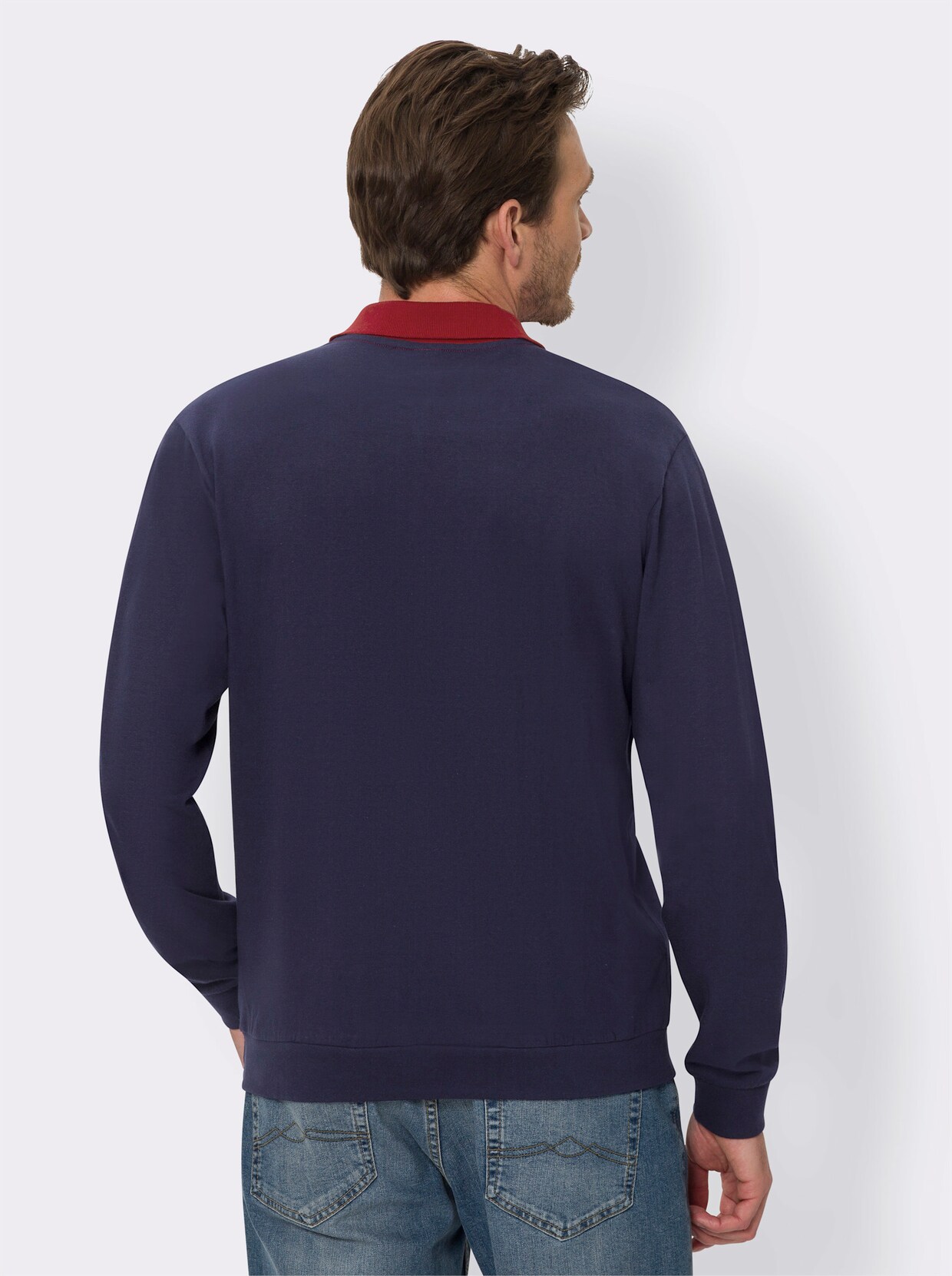 Poloshirt met lange mouwen - marine/kers