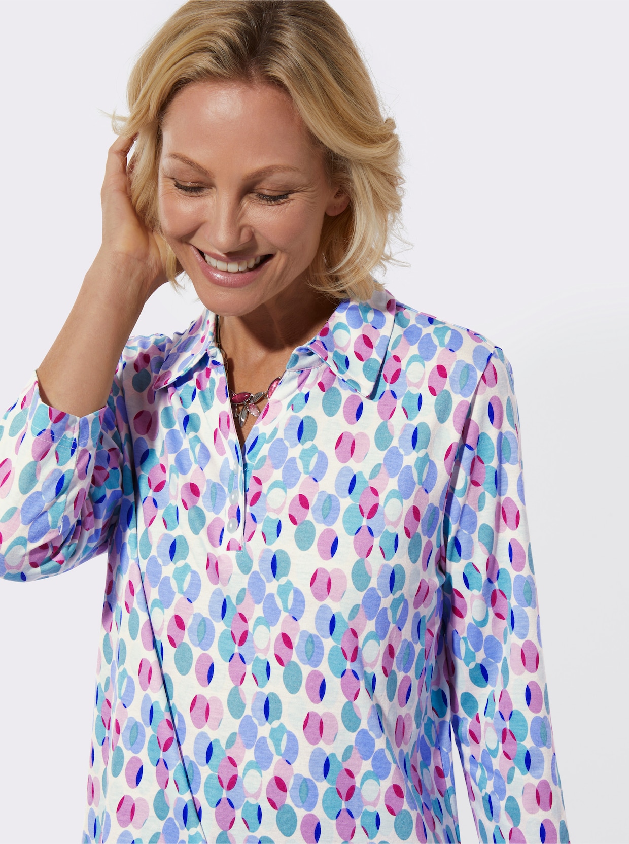 Poloshirt - ecru-orchidee-bedruckt