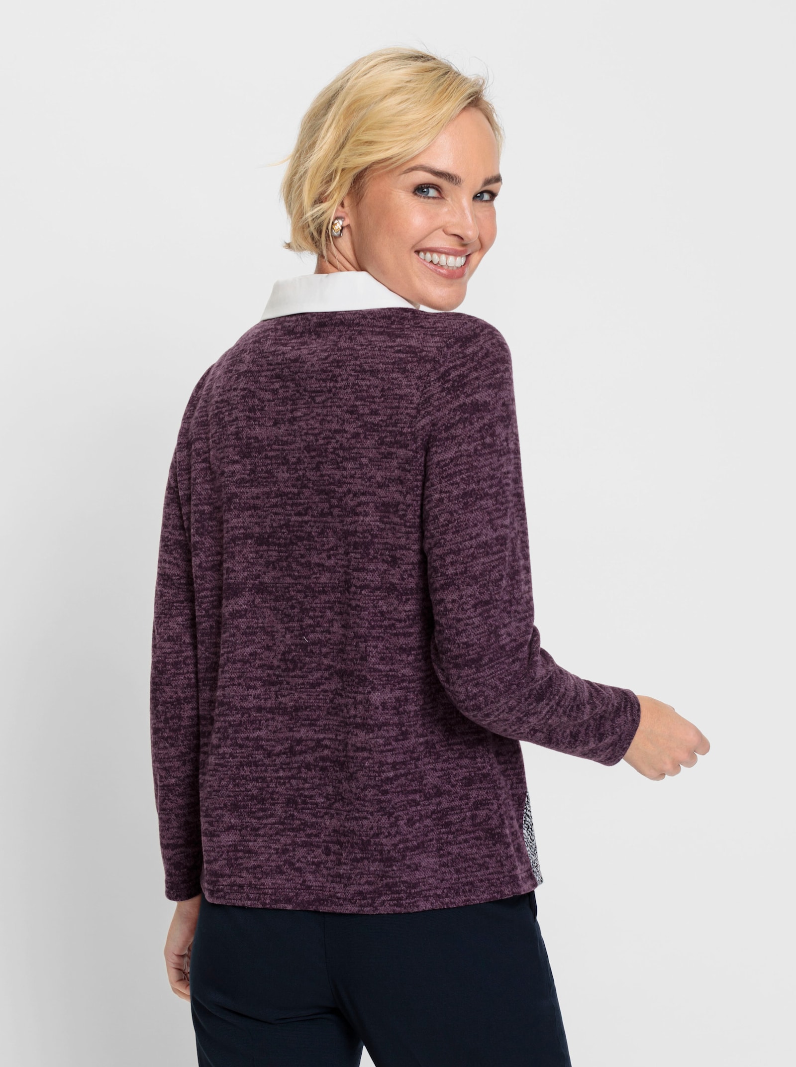 2-in-1-shirt met reverskraag - aubergine gemêleerd