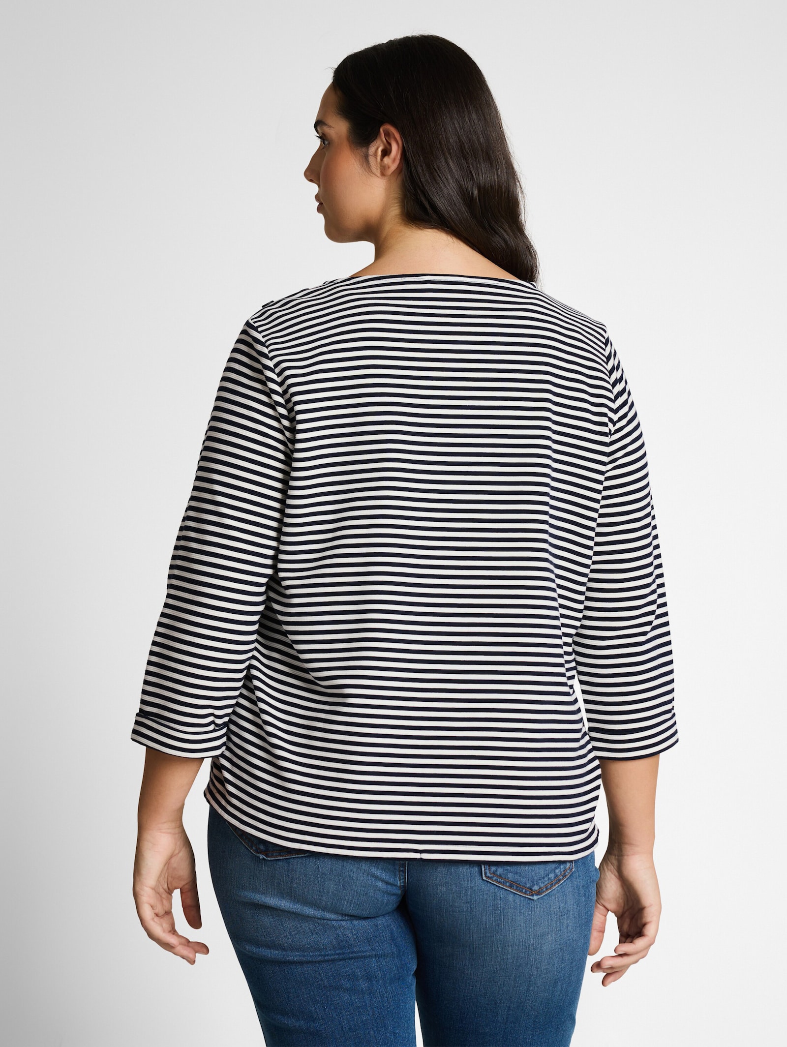 T-Shirt - offwhite navy regular stripe